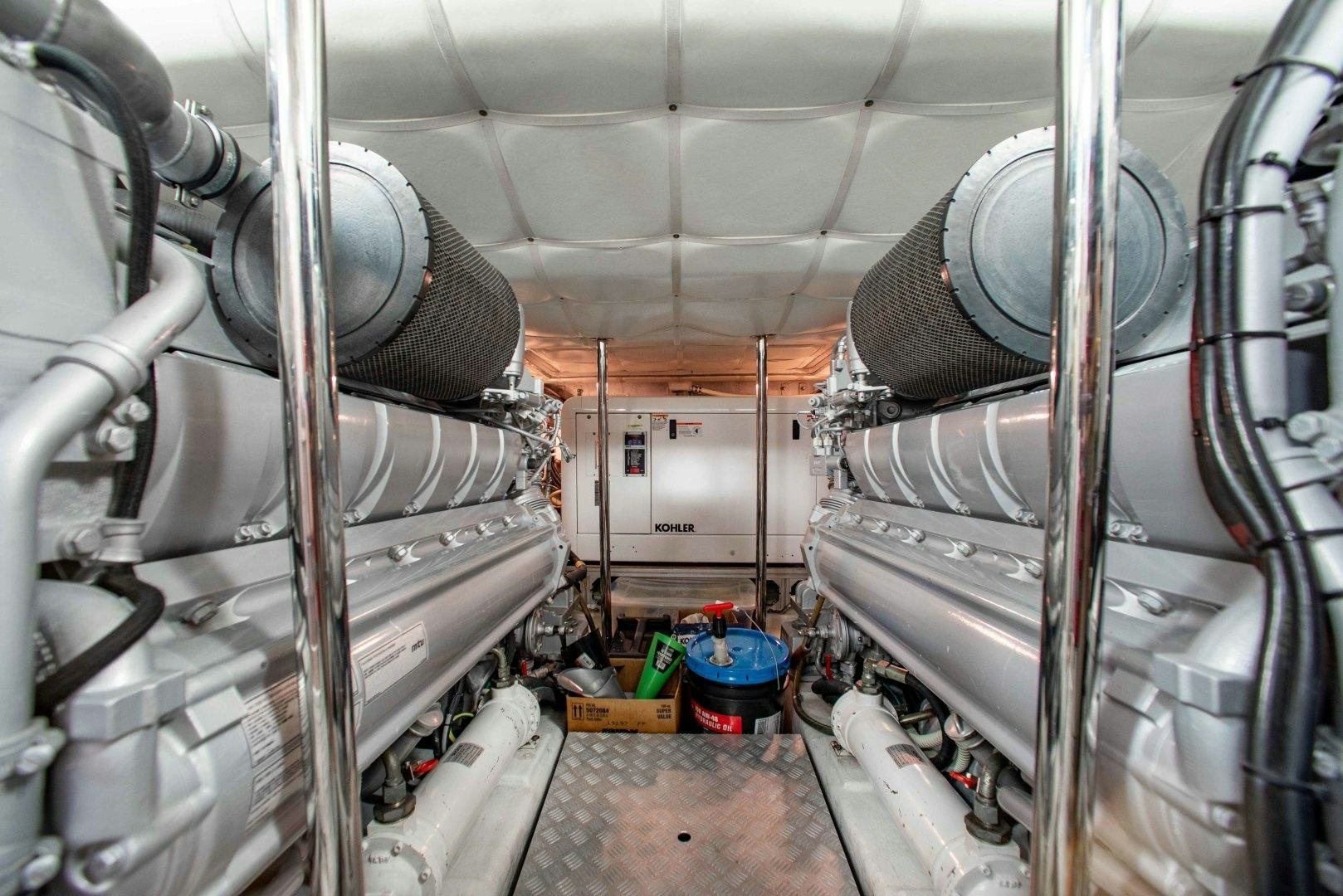 a room with pipes and equipment aboard JULIE K Yacht for Sale