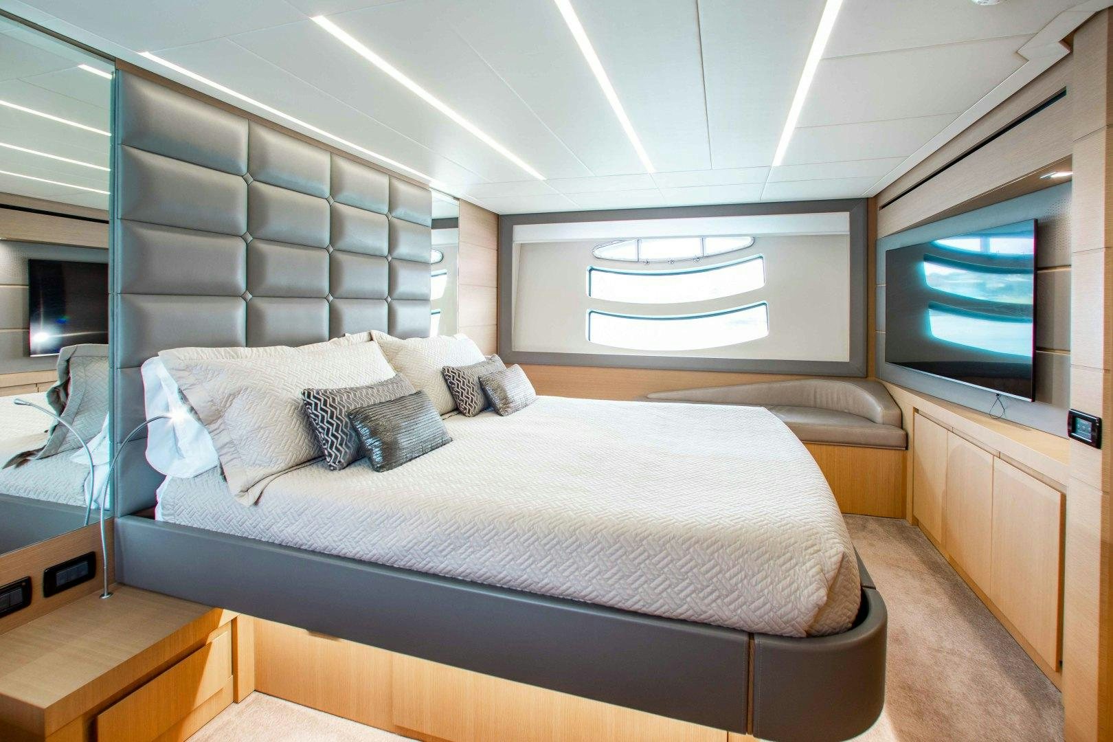 a bed in a room aboard JULIE K Yacht for Sale