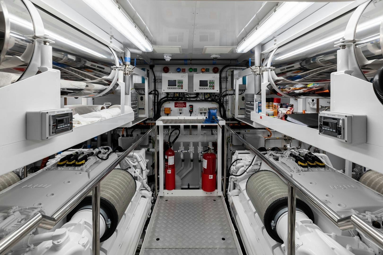 a large white machine with pipes aboard SEDATIVE Yacht for Sale