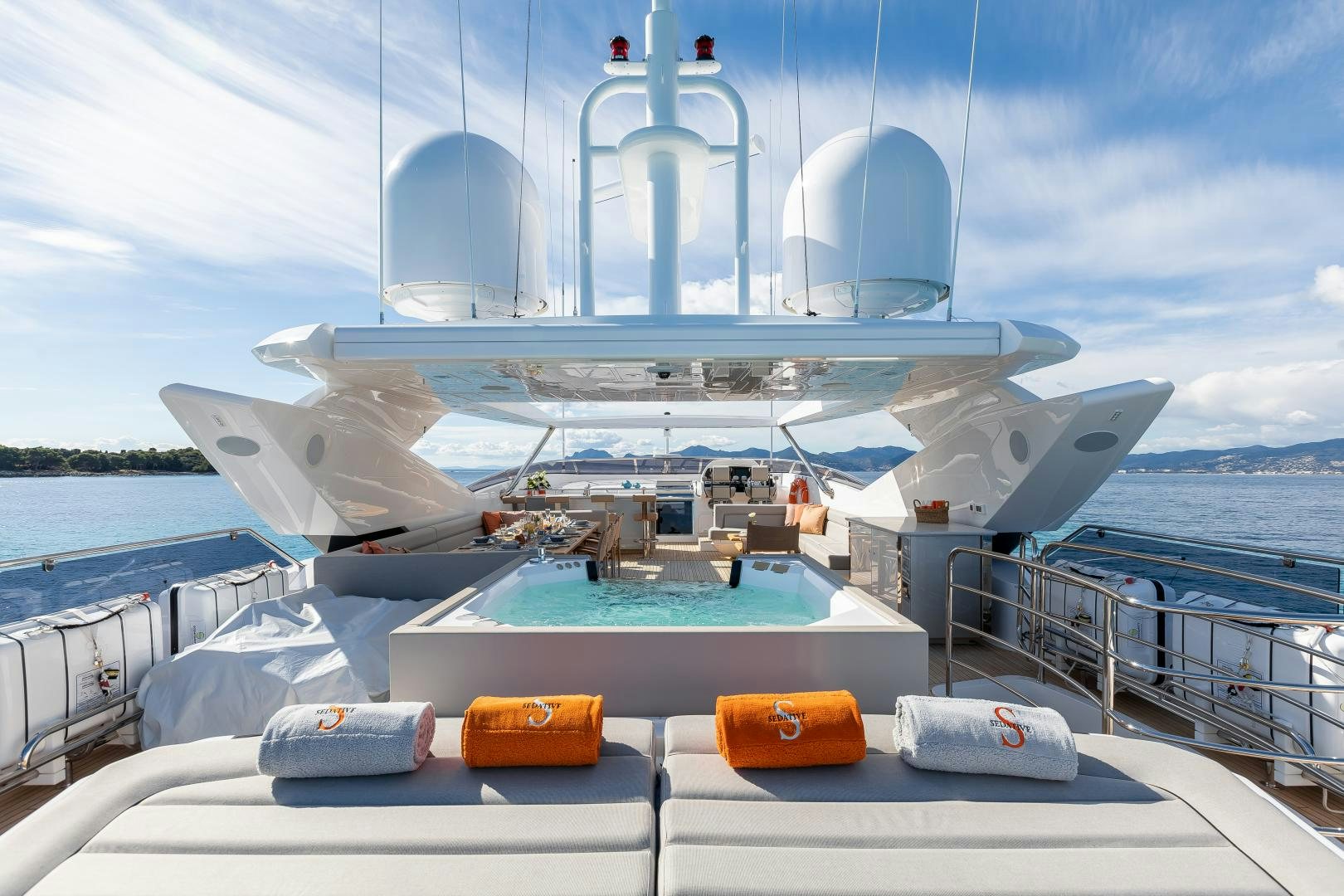 a large white ship aboard SEDATIVE Yacht for Sale