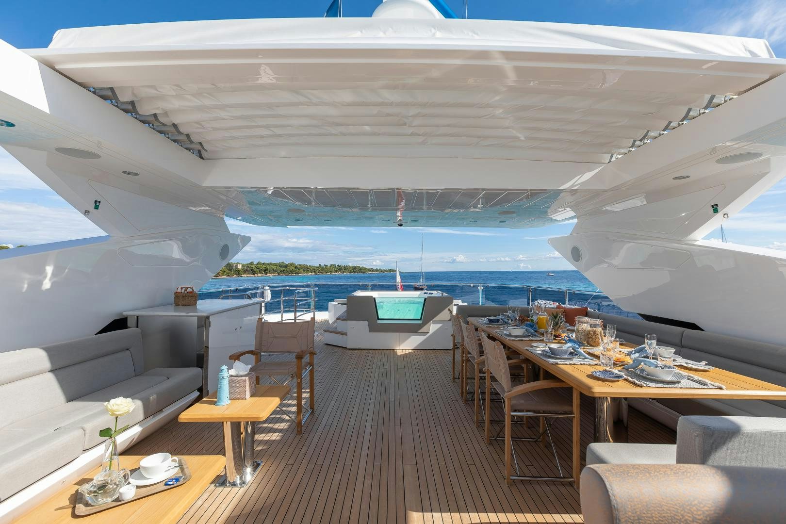 a room with a large white tent aboard SEDATIVE Yacht for Sale