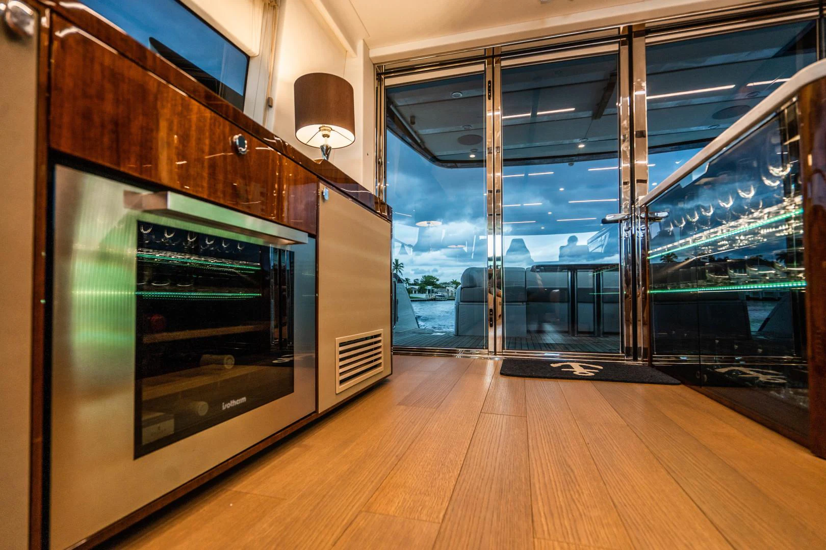 a room with a large glass window aboard BLIND DATE Yacht for Sale