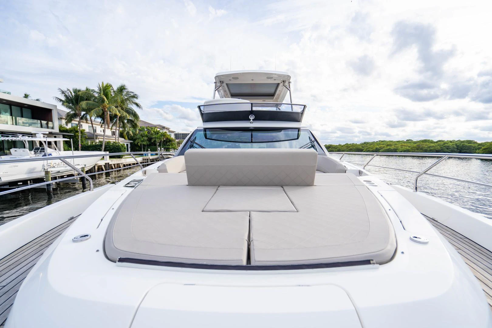 a white car on a road aboard BLIND DATE Yacht for Sale