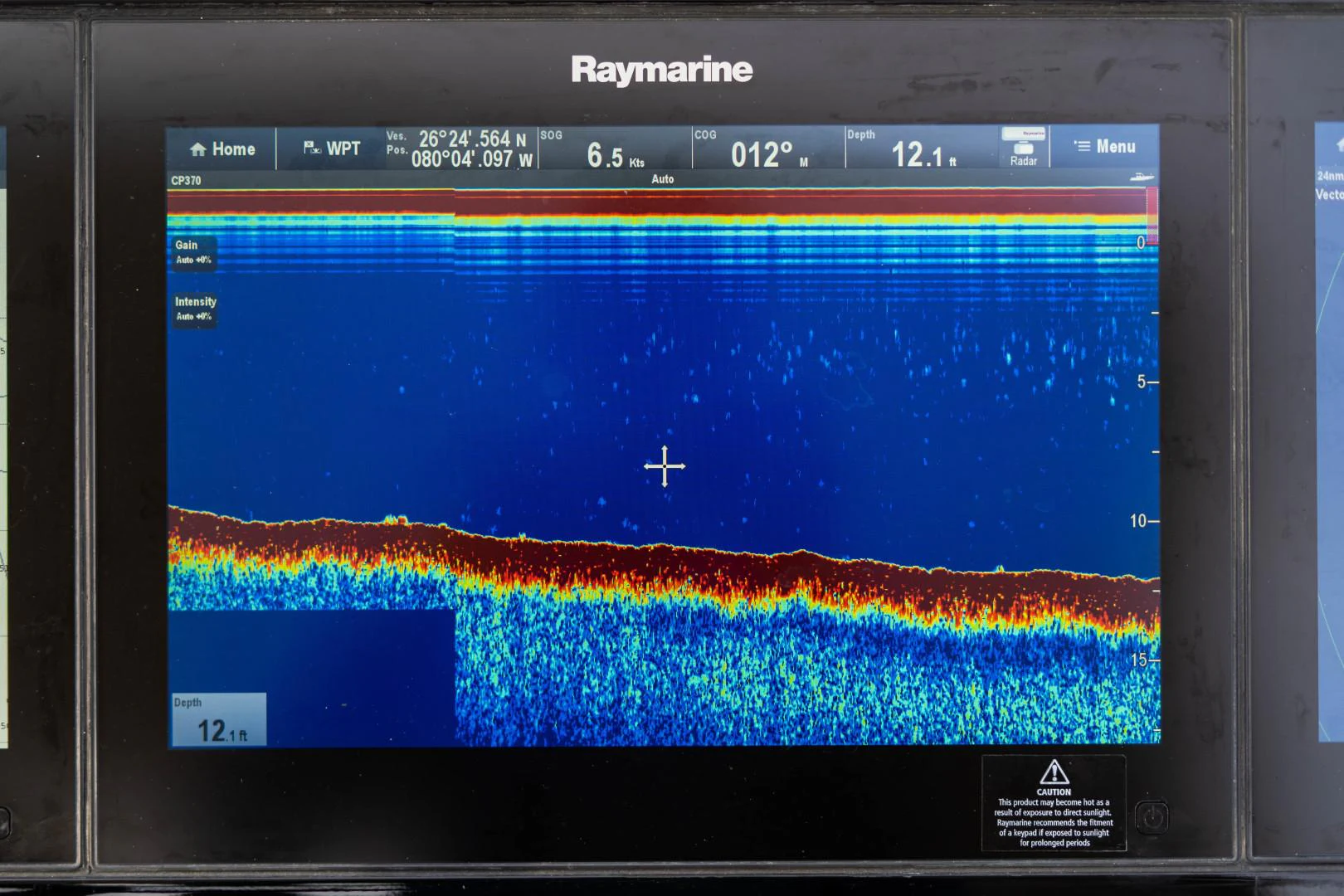 a computer screen with a blue and red background aboard BLIND DATE Yacht for Sale