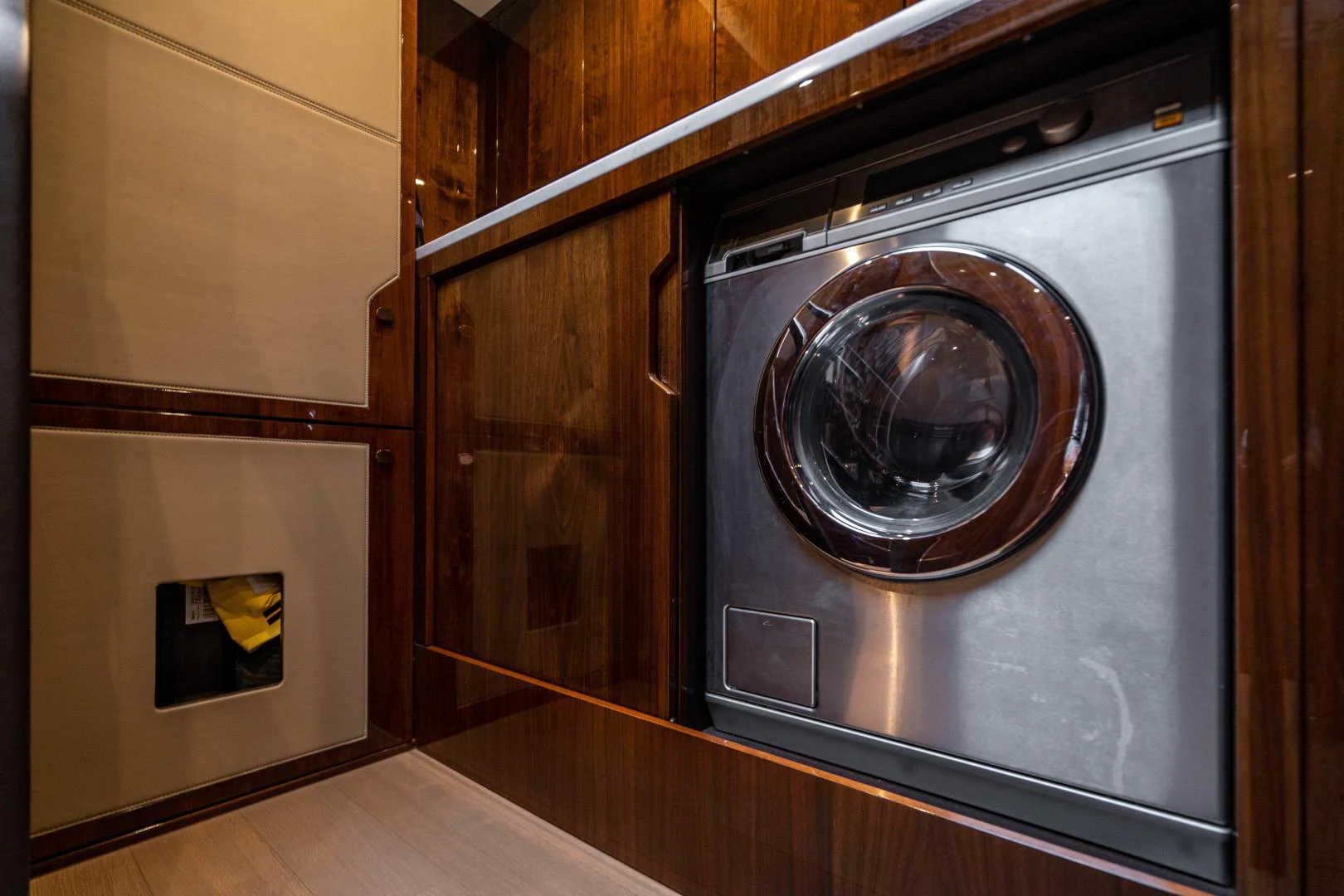 a large speaker in a wooden cabinet aboard BLIND DATE Yacht for Sale
