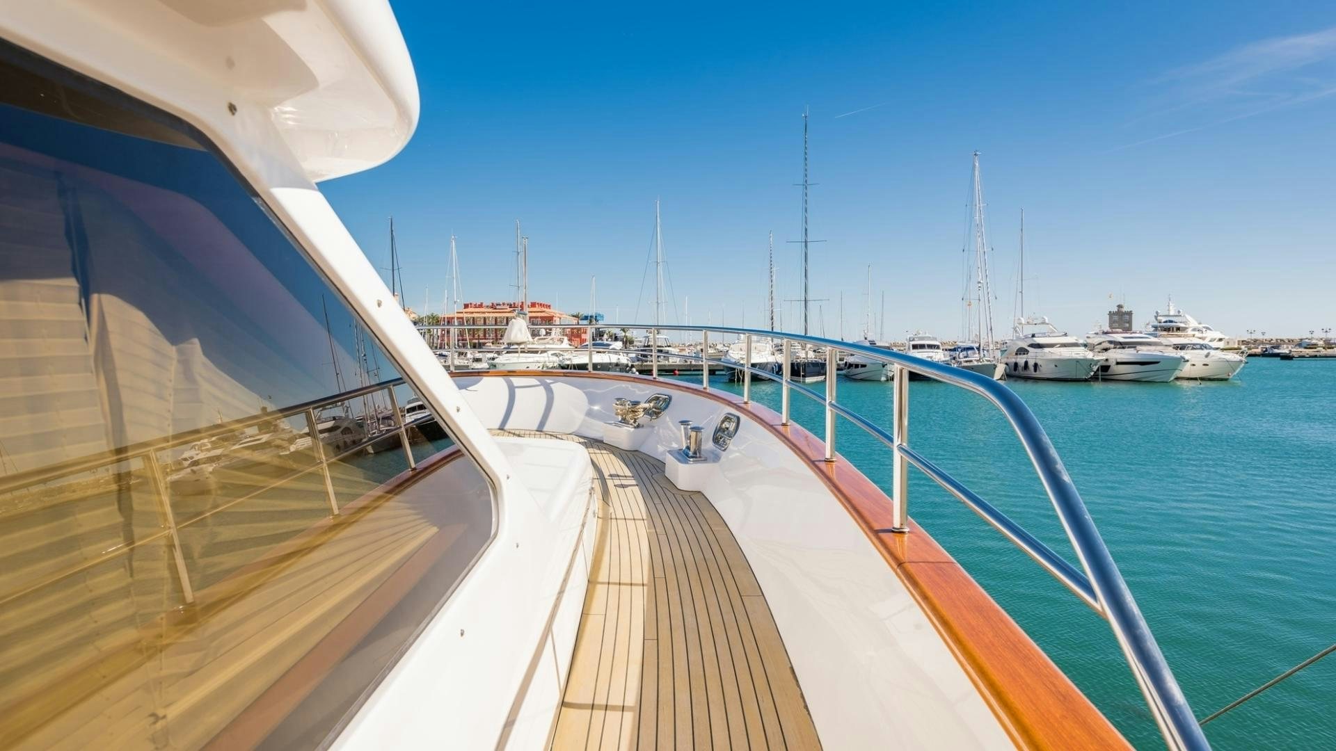 a long wooden walkway on a boat aboard LA BELLA SARA III Yacht for Sale