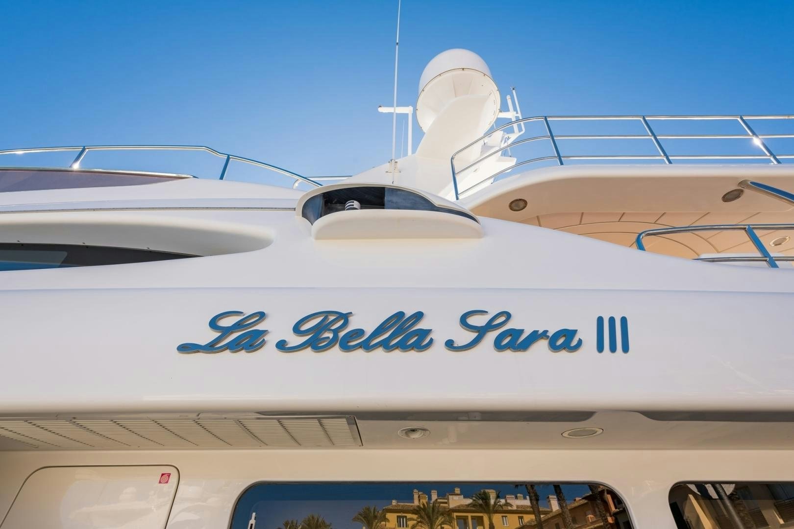 the tail of an airplane aboard LA BELLA SARA III Yacht for Sale