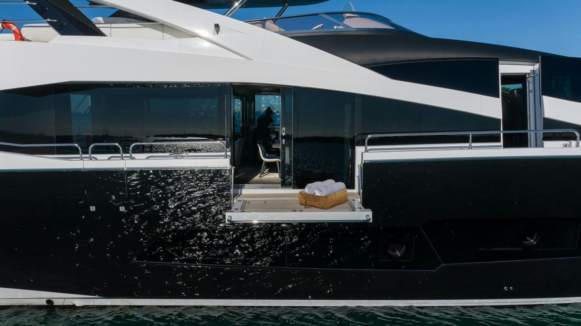 a large silver boat aboard ENTERPRISE Yacht for Sale