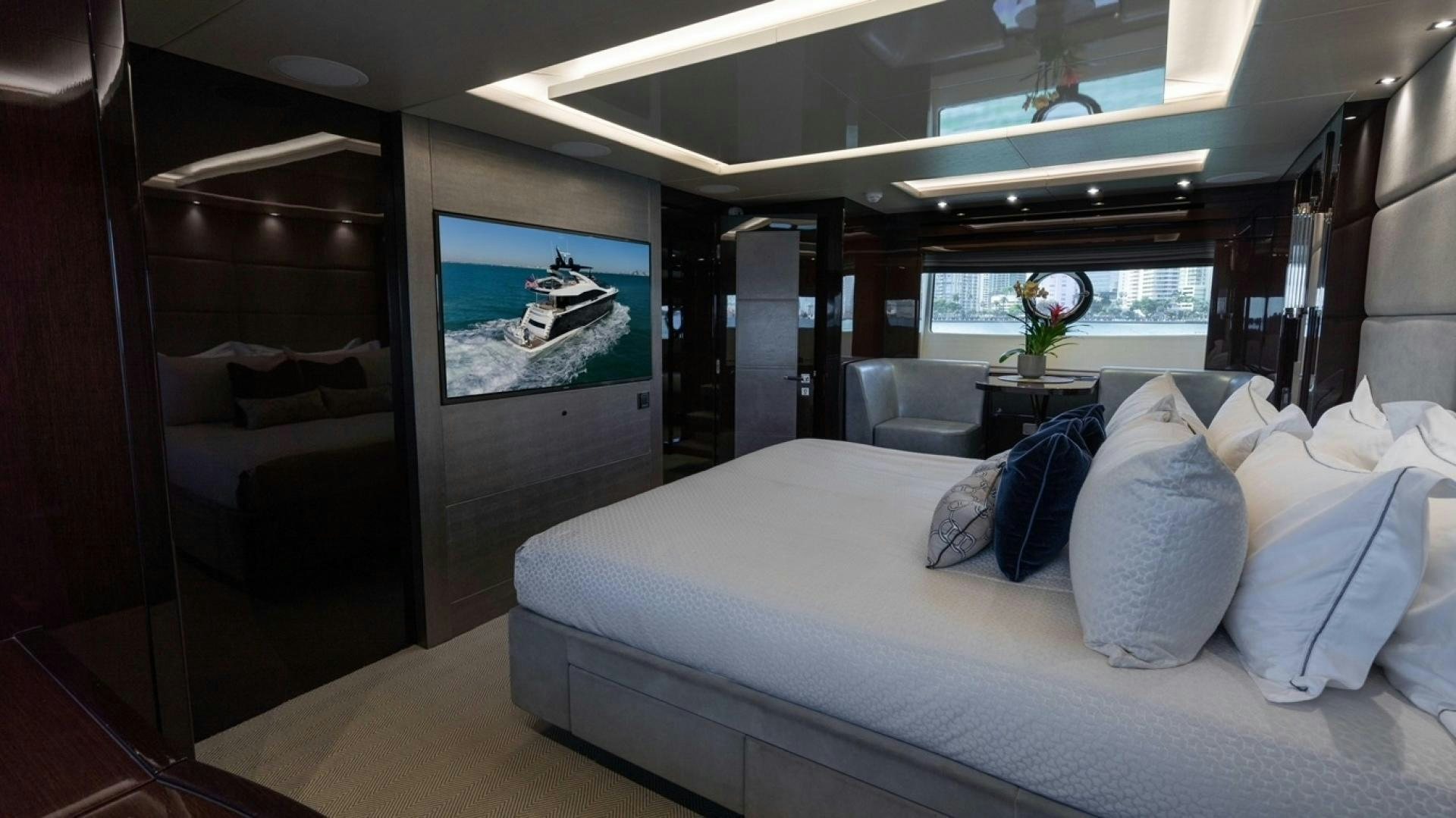a bed in a room aboard ENTERPRISE Yacht for Sale