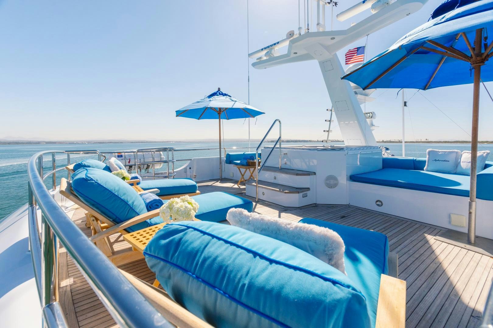 a boat with blue beds aboard APHRODITE Yacht for Sale