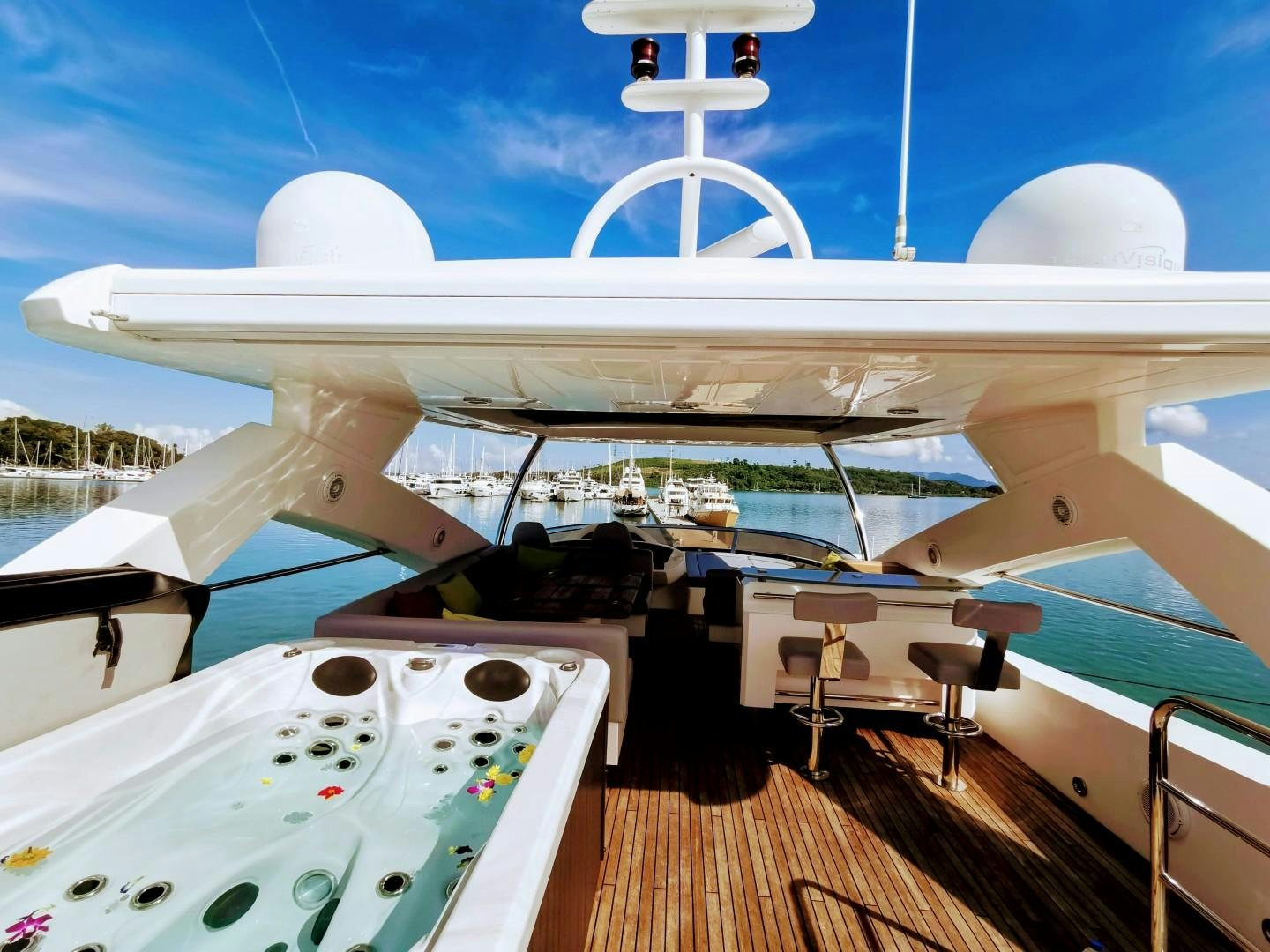 a large white airplane aboard SYDNEY Yacht for Sale