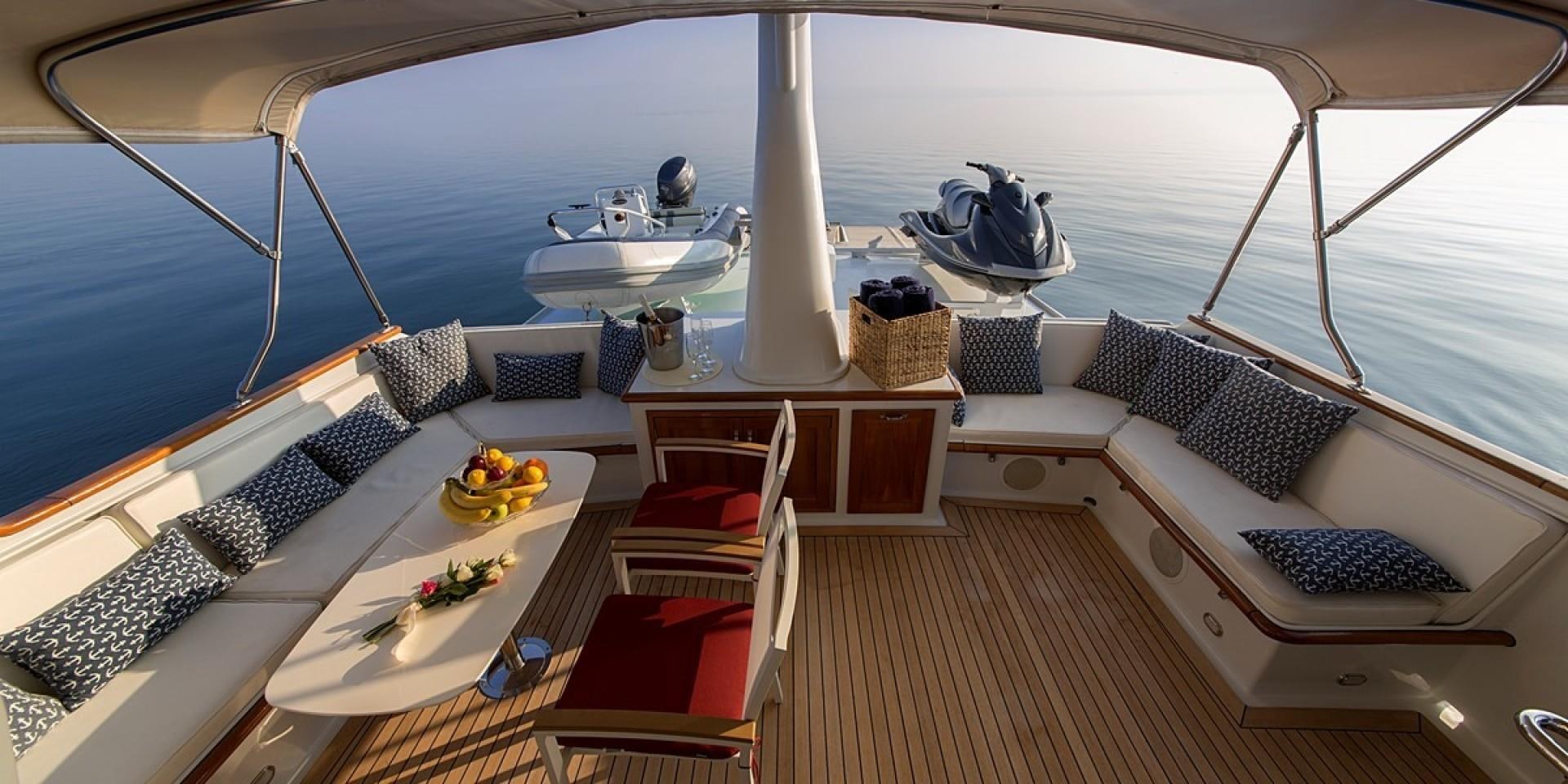 a large living room with a large window aboard ADRIATIC ESCAPE Yacht for Sale