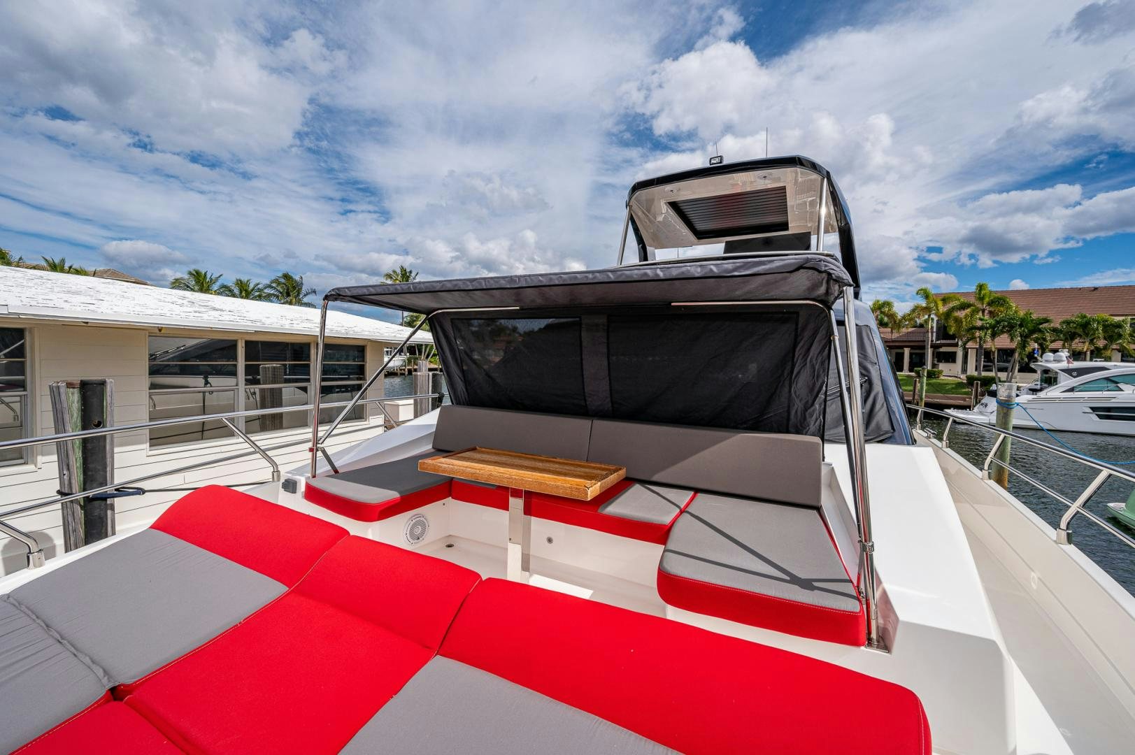 a red and white boat aboard LEBRADA Yacht for Sale