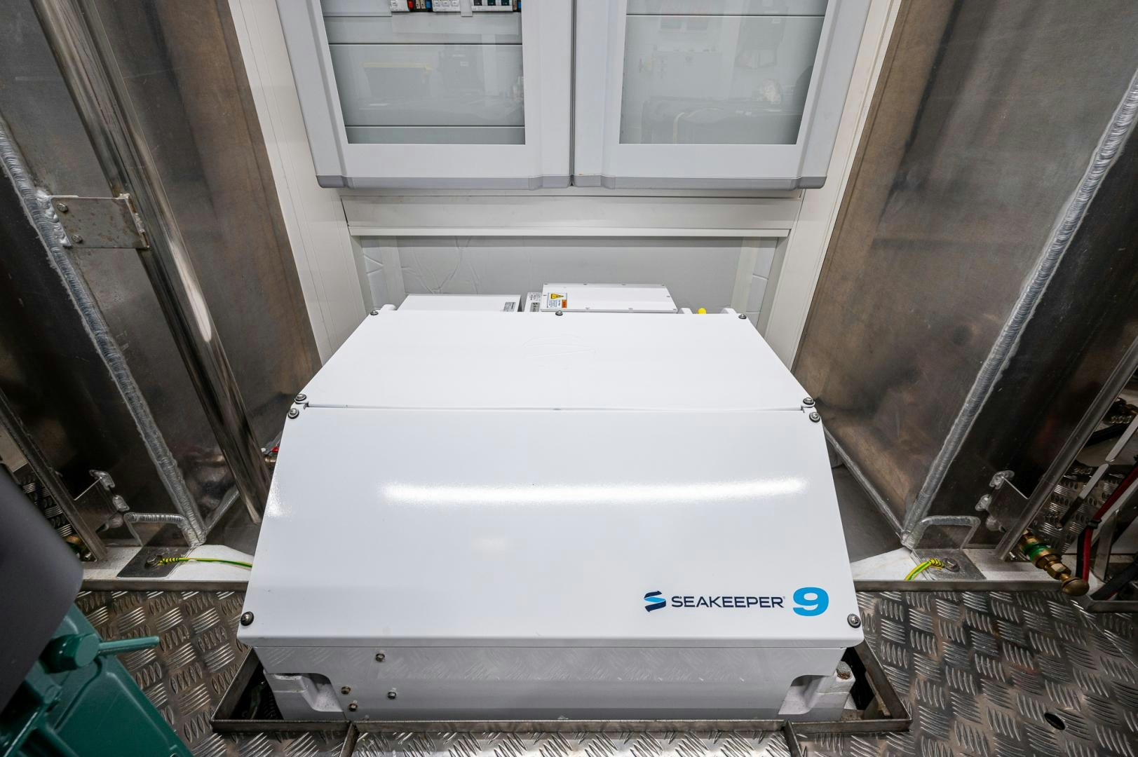 a white box on a metal surface aboard LEBRADA Yacht for Sale