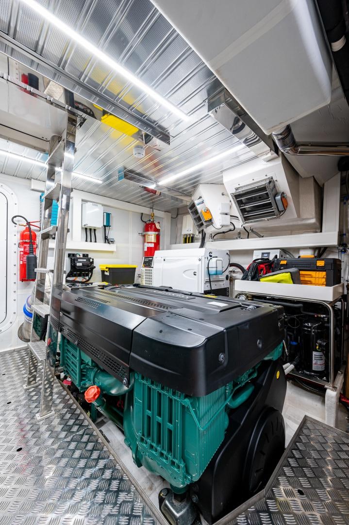 a large machine in a factory aboard LEBRADA Yacht for Sale