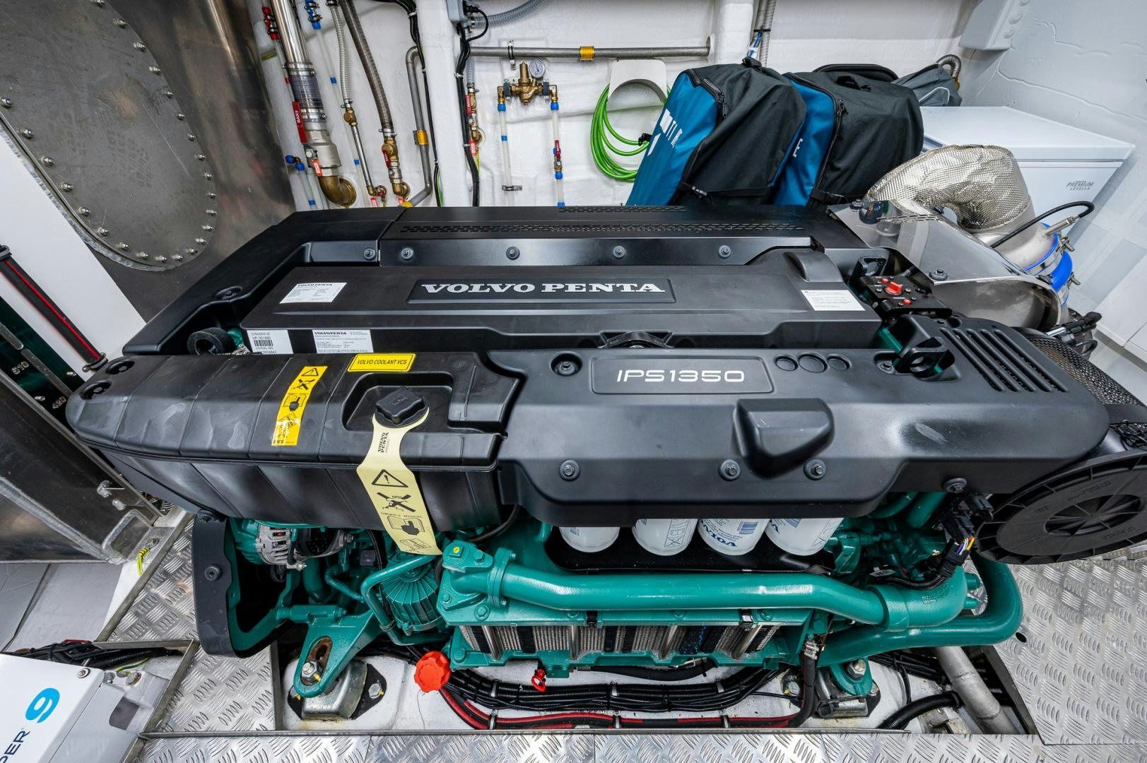 a black and green engine aboard LEBRADA Yacht for Sale