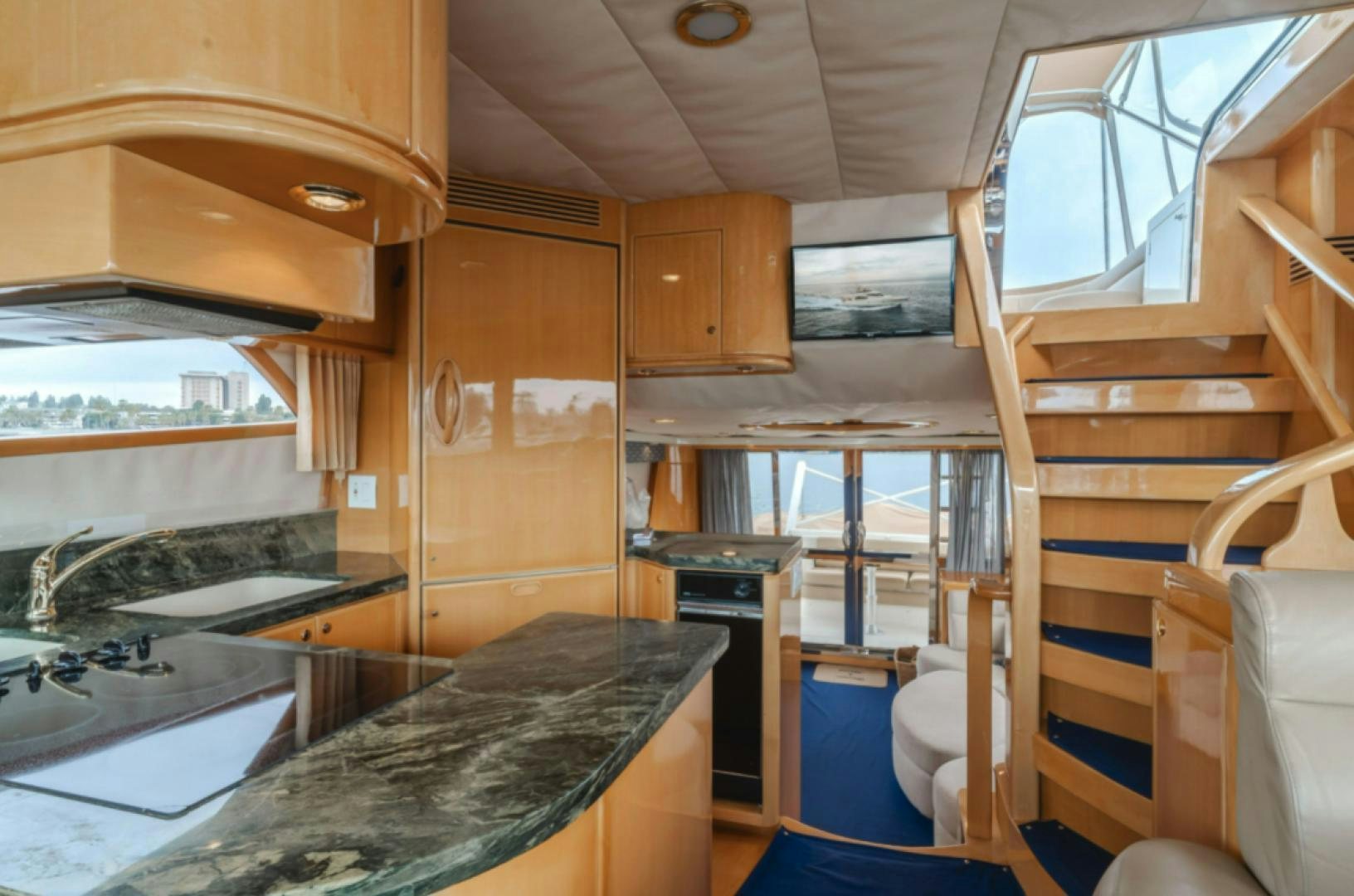 a kitchen with a large sink aboard no exceptions Yacht for Sale