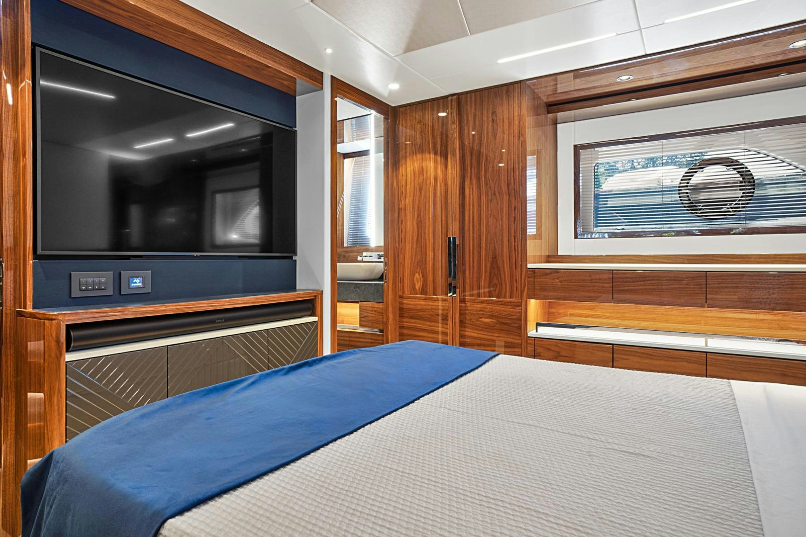 a bed in a room aboard YOUNG HEARTS Yacht for Sale