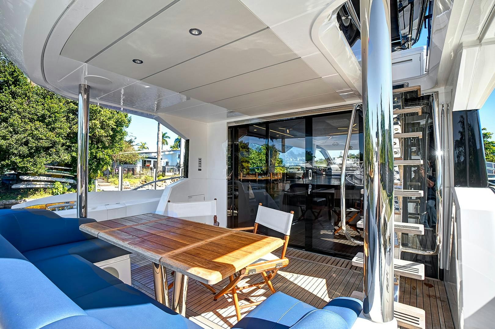 a boat with tables and chairs aboard YOUNG HEARTS Yacht for Sale