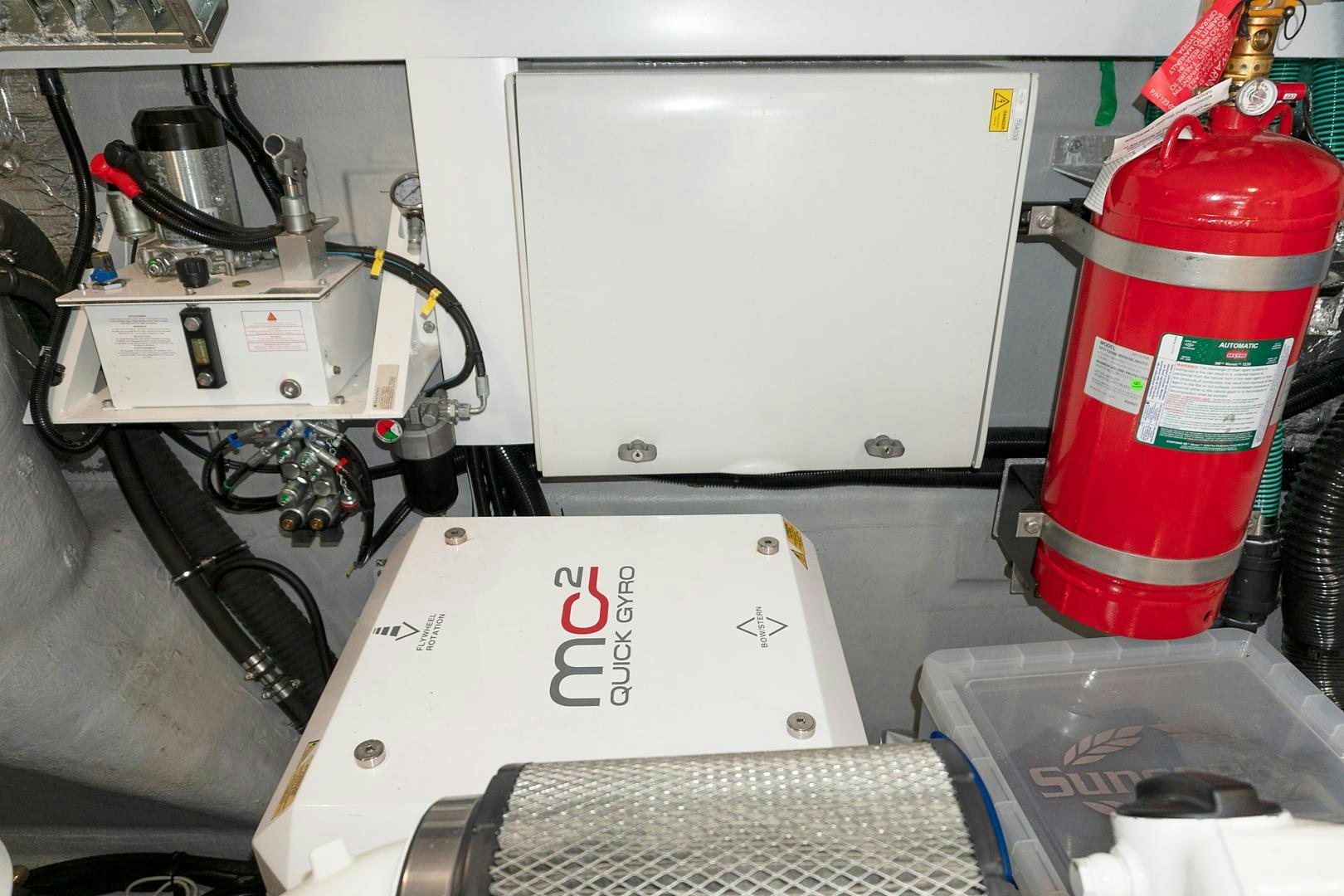 a white box with a red and black label on it next to a white box with a red aboard YOUNG HEARTS Yacht for Sale