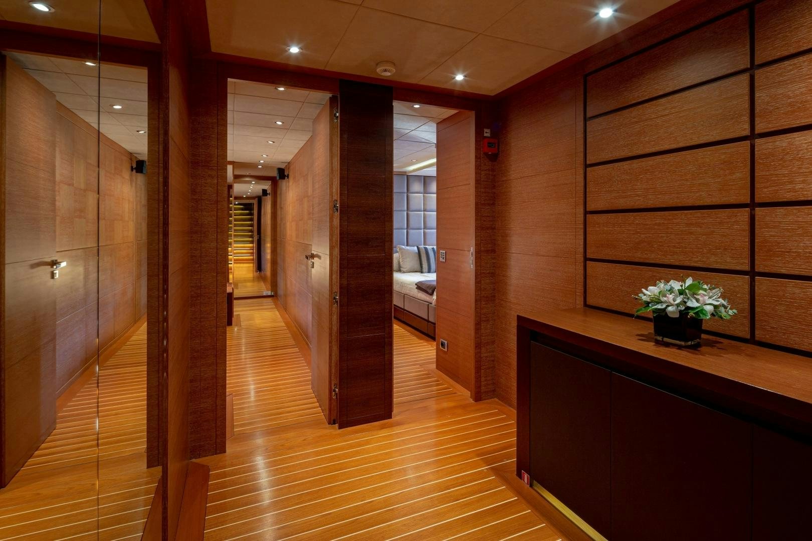 a room with wooden floors and a wood floor aboard ZALIV III Yacht for Sale