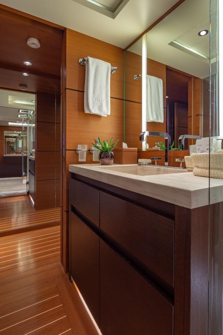 a bathroom with a sink and a mirror aboard ZALIV III Yacht for Sale