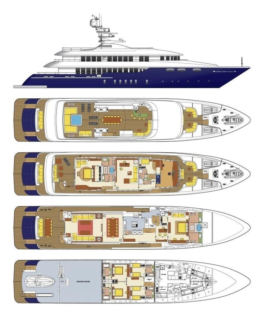 diagram, engineering drawing aboard ZALIV III Yacht for Sale