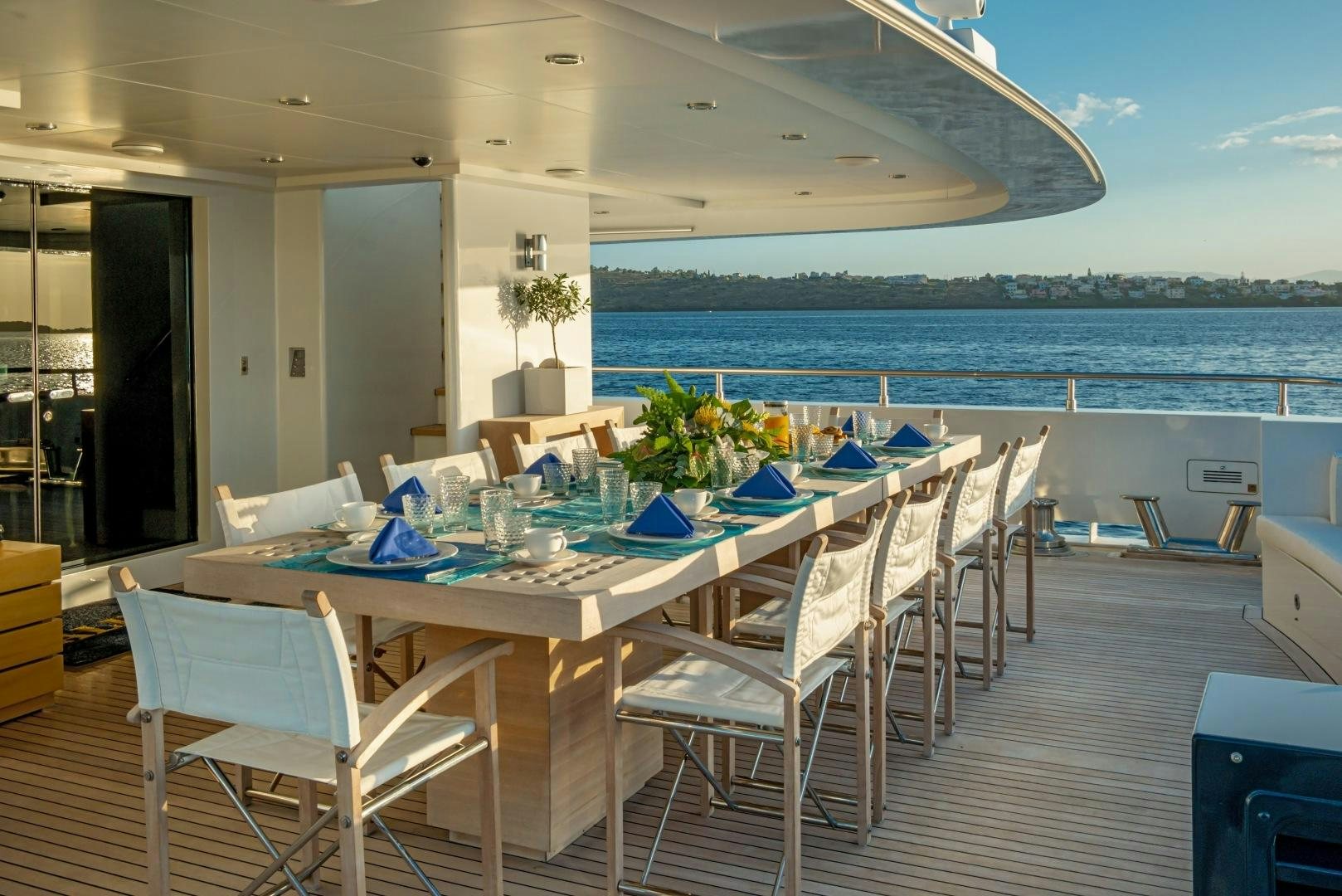 a table set for a meal aboard ZALIV III Yacht for Sale