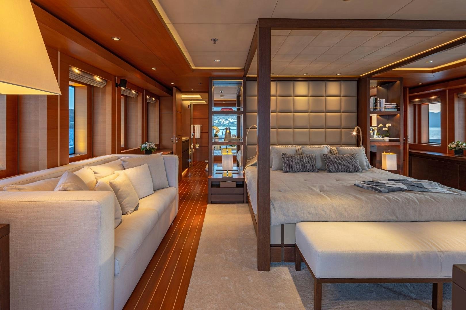 a room with beds and a desk aboard ZALIV III Yacht for Sale