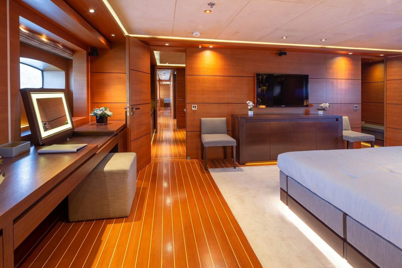 a room with a bed and a tv aboard ZALIV III Yacht for Sale