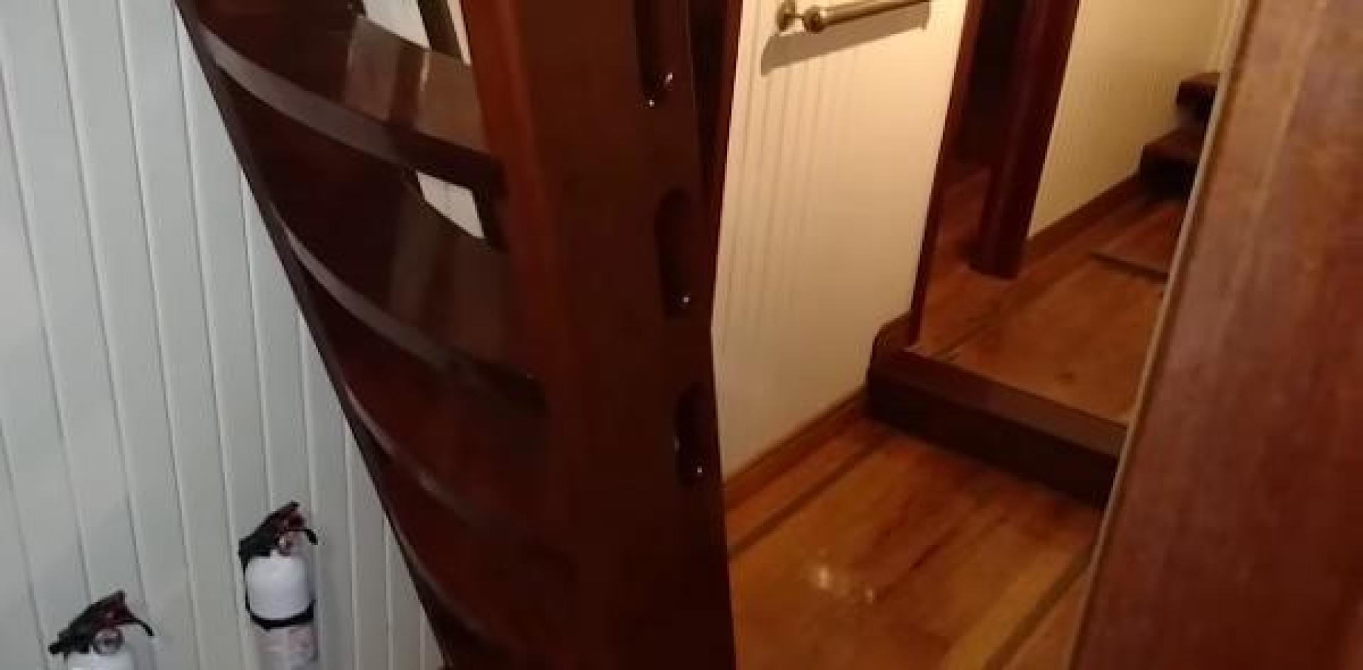 a door with a cat on it aboard WANDERBIRD Yacht for Sale