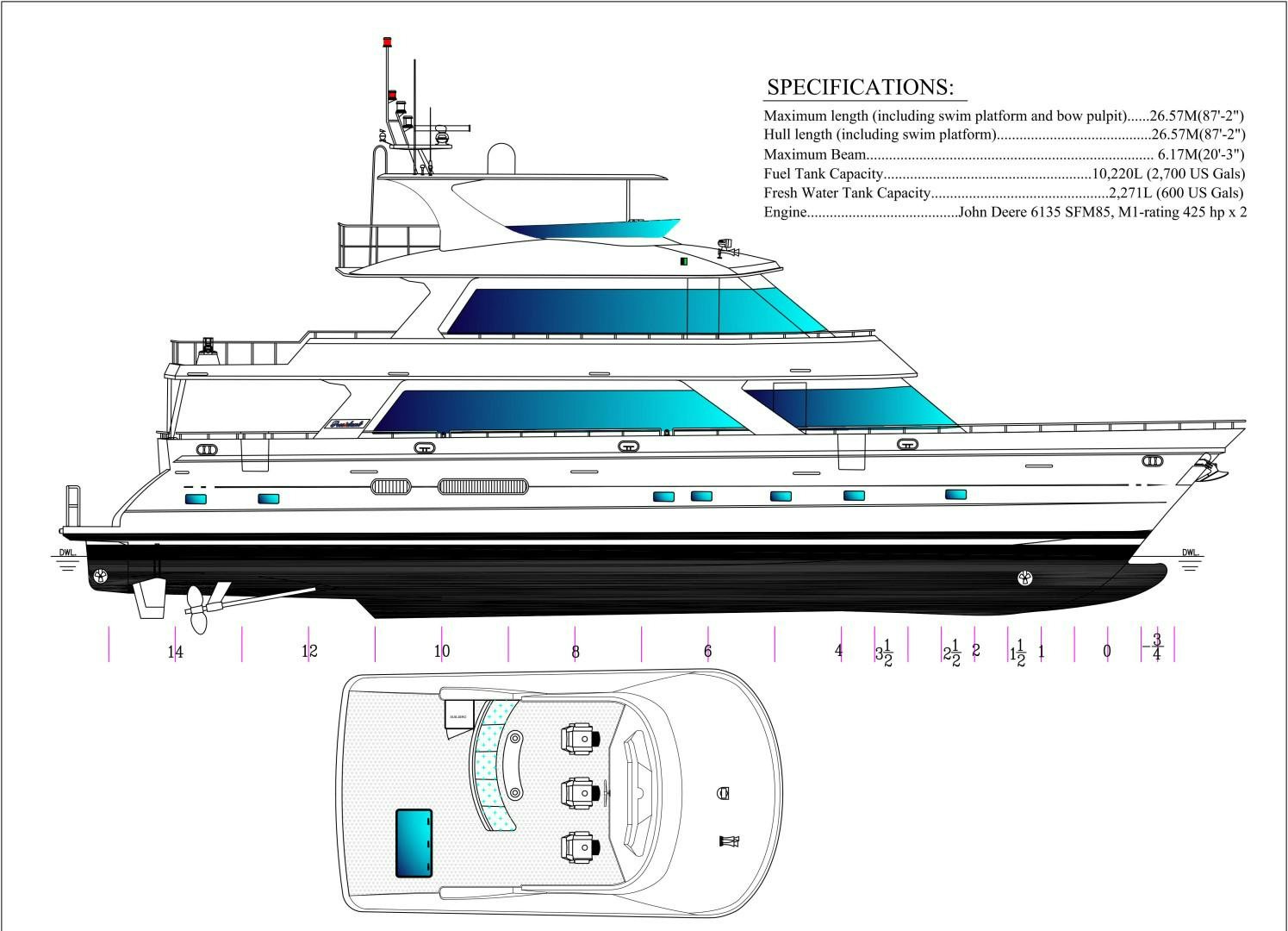 diagram, engineering drawing aboard LORETTA Yacht for Sale