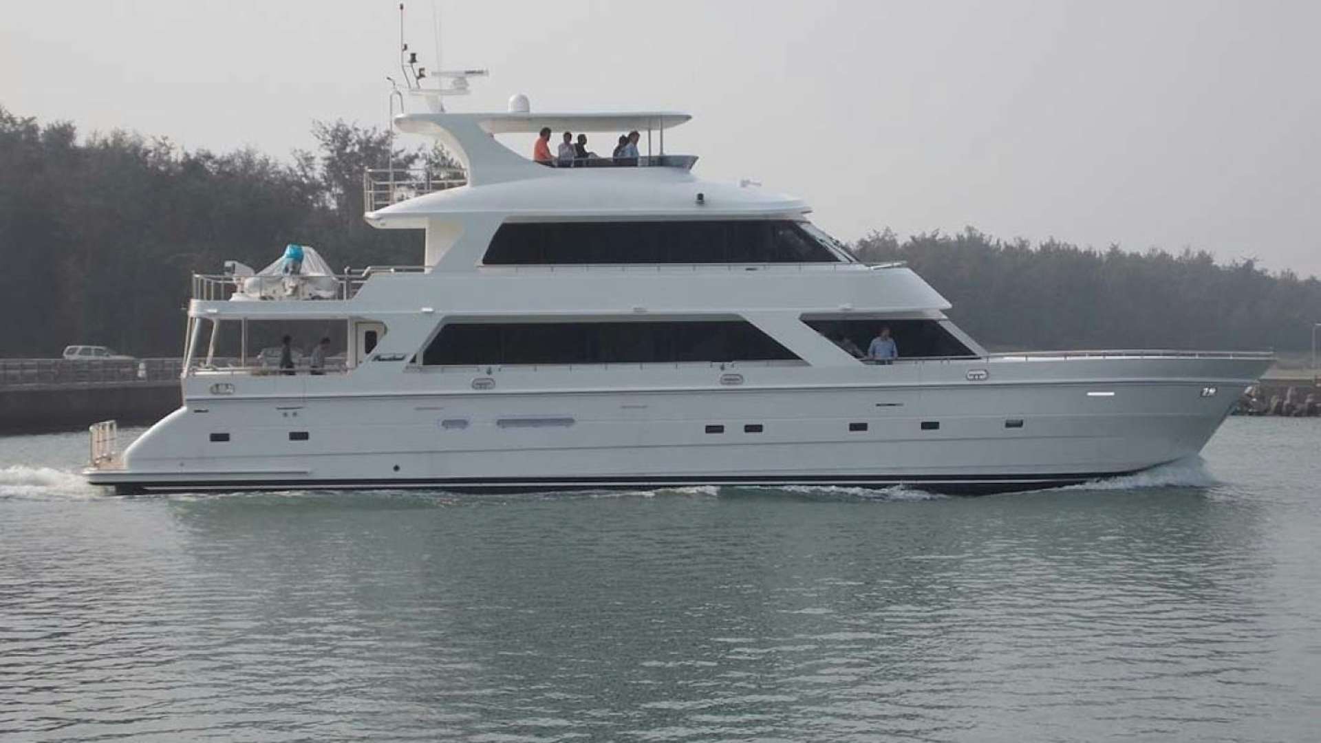 a white yacht on the water aboard LORETTA Yacht for Sale