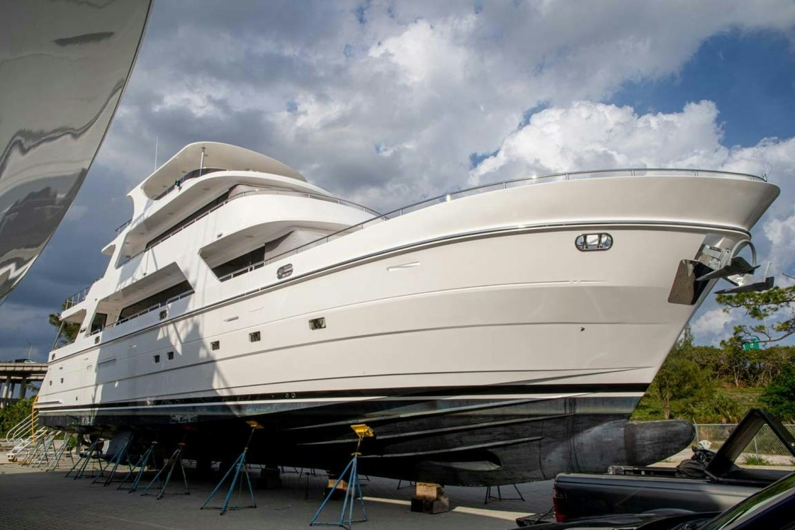 a white yacht docked aboard LORETTA Yacht for Sale