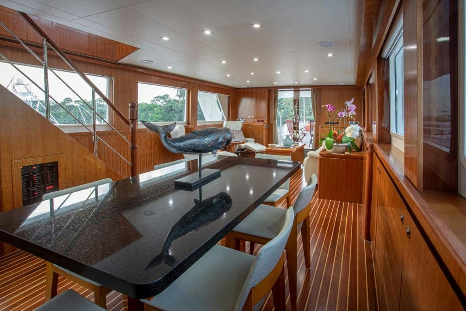 a large kitchen with a large island aboard LORETTA Yacht for Sale