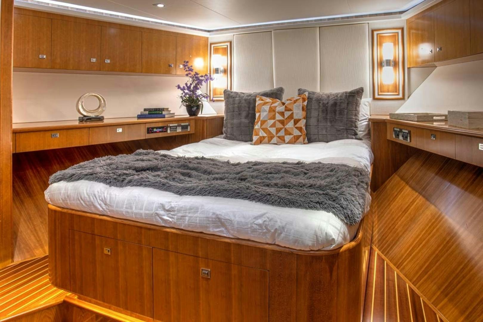 a large bed in a room aboard LORETTA Yacht for Sale