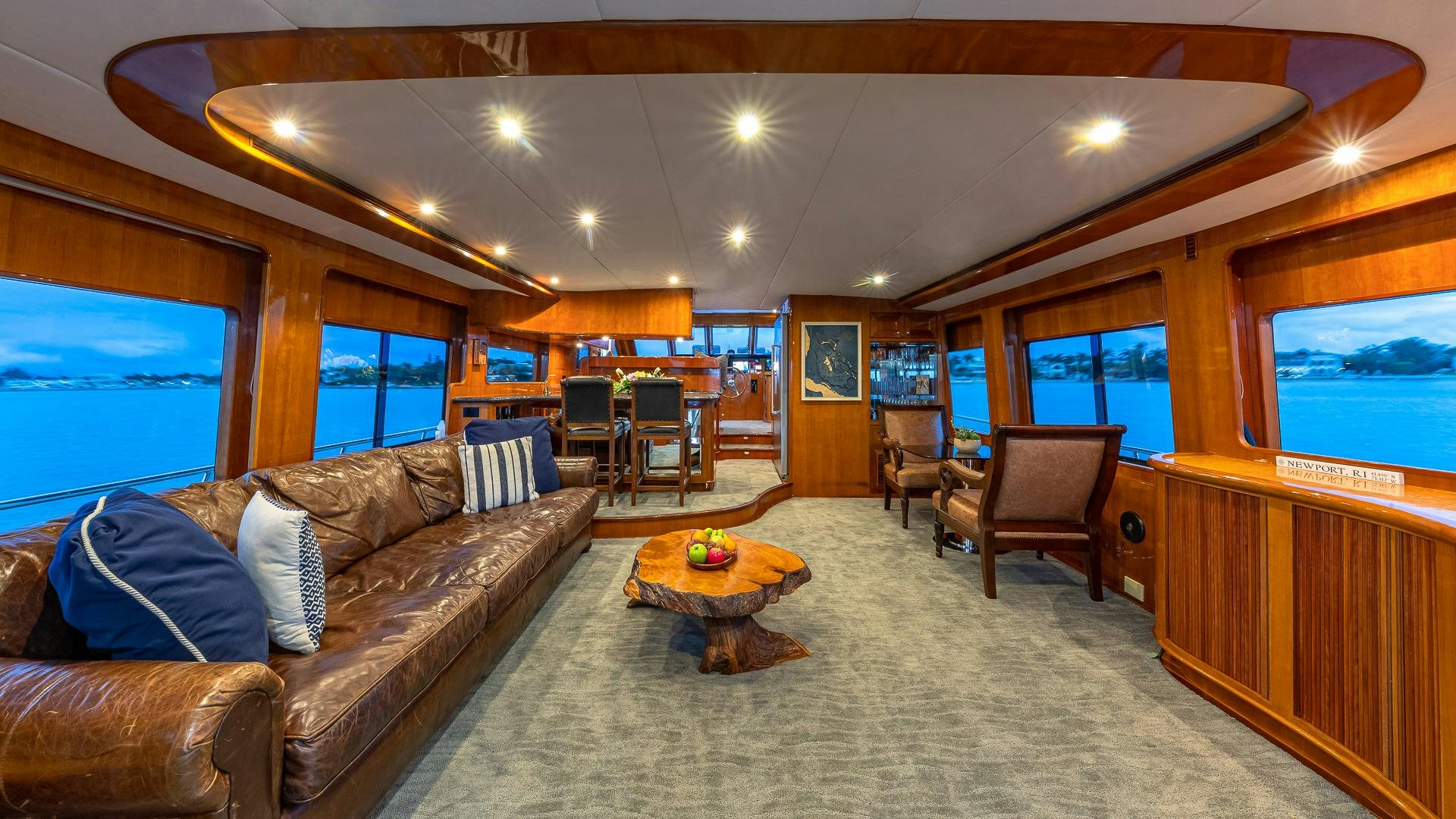 a living room with a couch and a tv aboard SAFARI Yacht for Sale