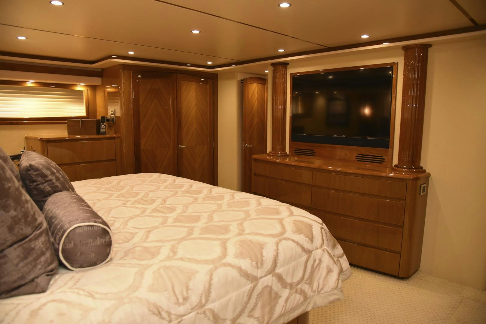 a bed in a room aboard SALTY K Yacht for Sale