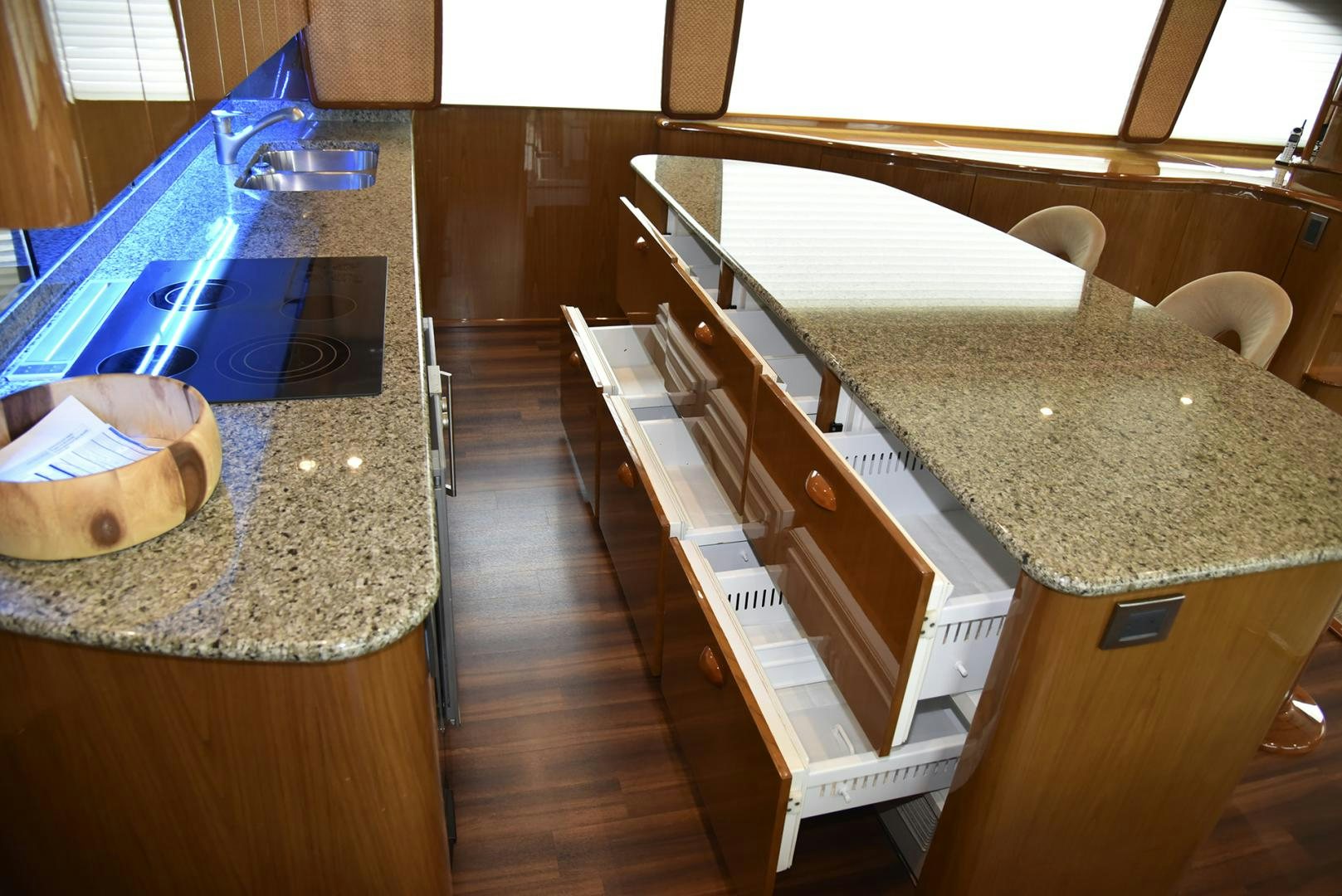 a kitchen with a countertop aboard SALTY K Yacht for Sale