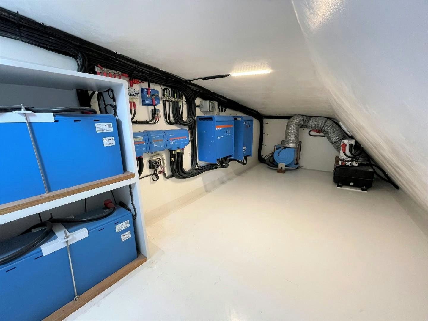 a room with blue and white machinery aboard SKYE Yacht for Sale