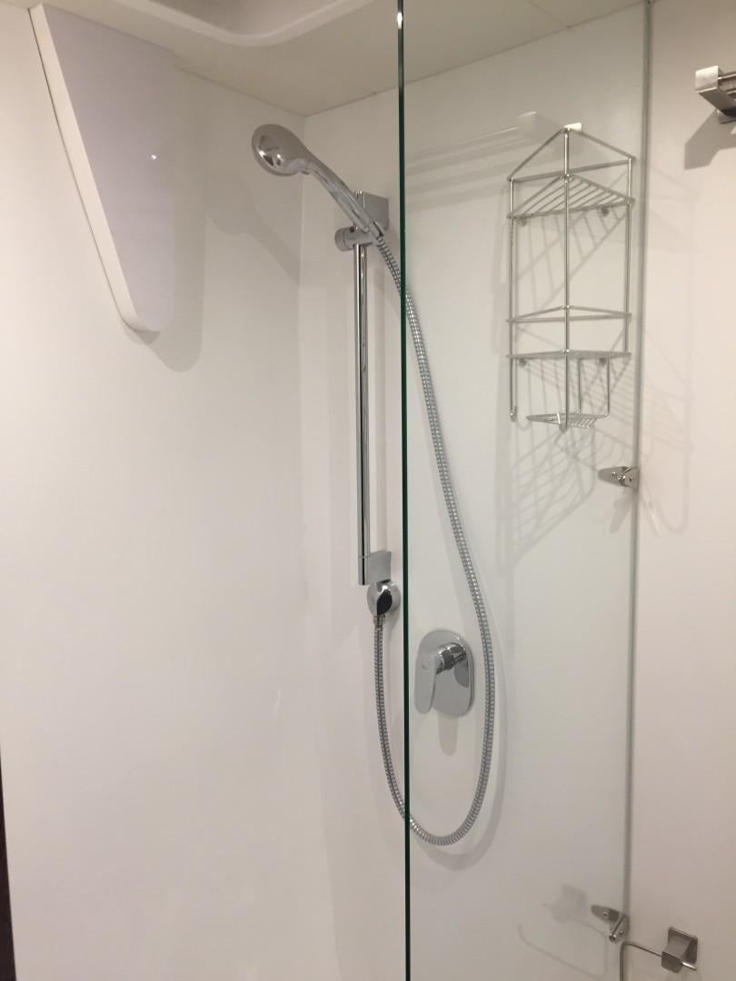 a shower unit with a glass door aboard SKYE Yacht for Sale