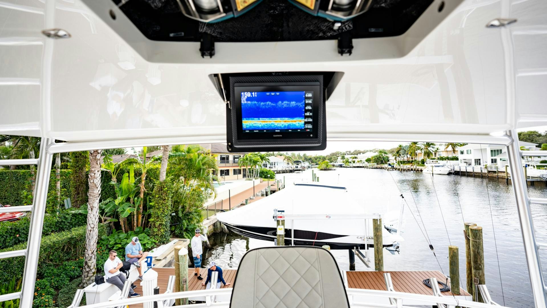 a large television on a roof aboard WHY WOULDN'T WE Yacht for Sale