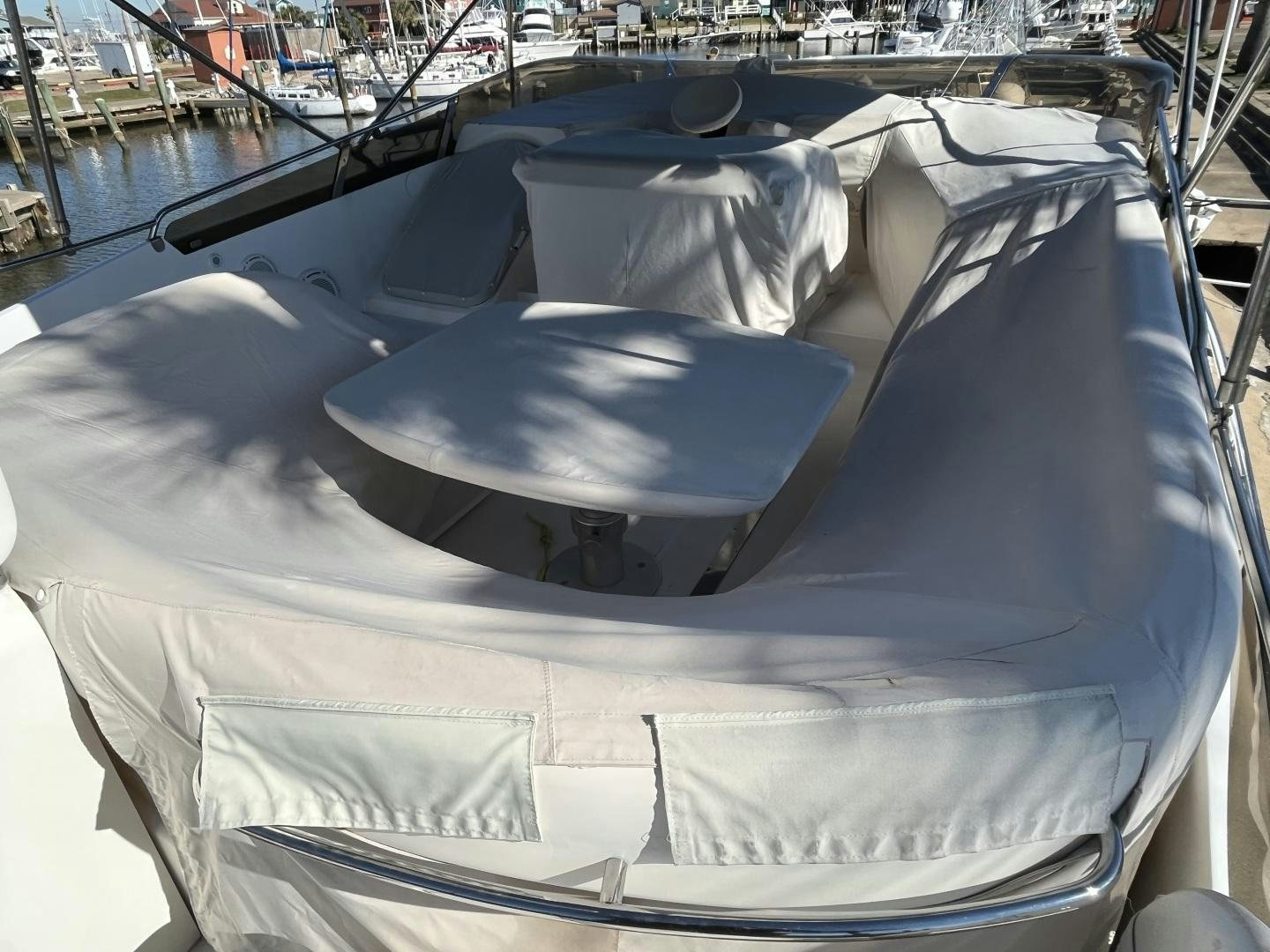 a large blue and white lounge chair aboard SELAH WAY Yacht for Sale