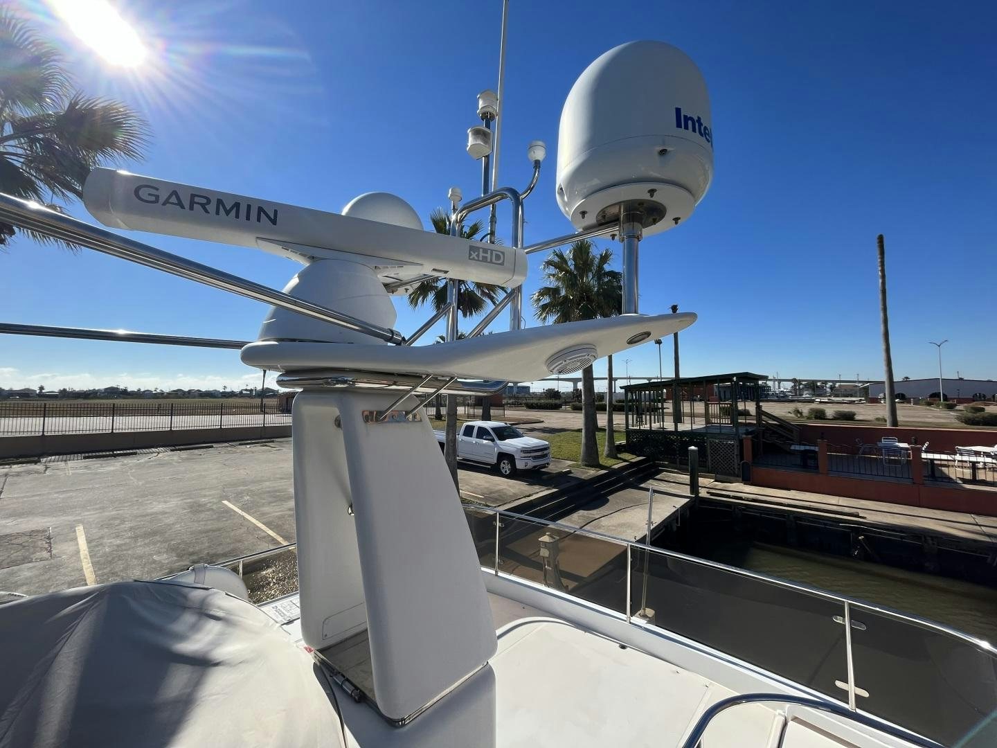 a satellite dish on a pole aboard SELAH WAY Yacht for Sale