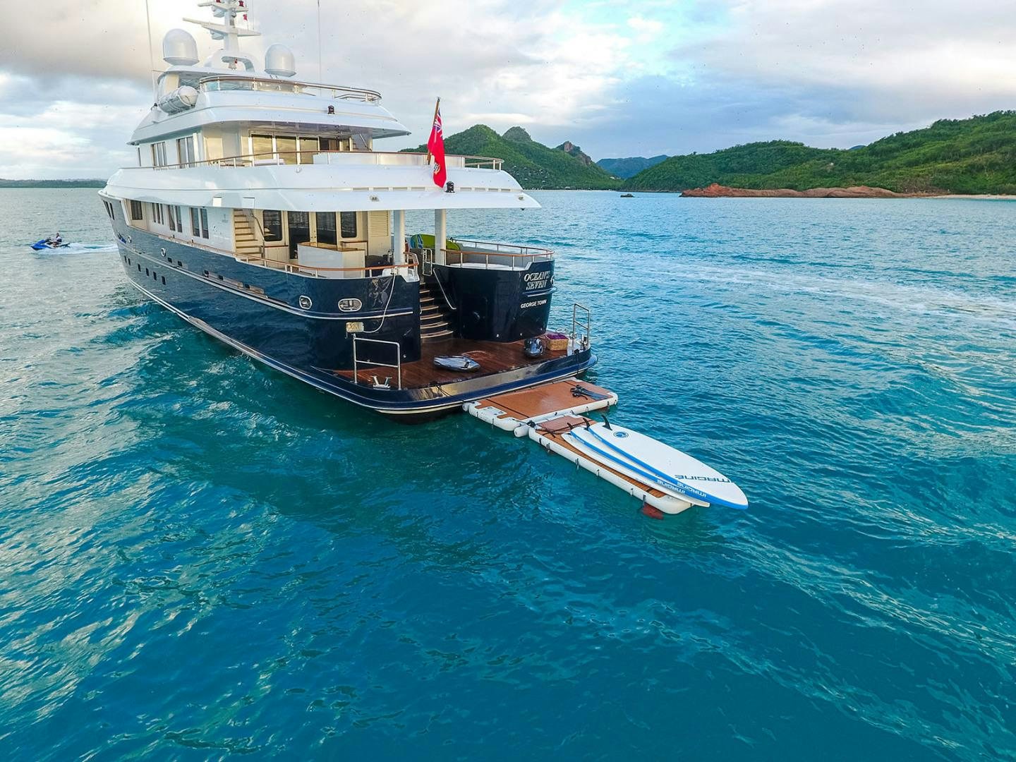 a boat in the water aboard OCEAN'S SEVEN Yacht for Sale