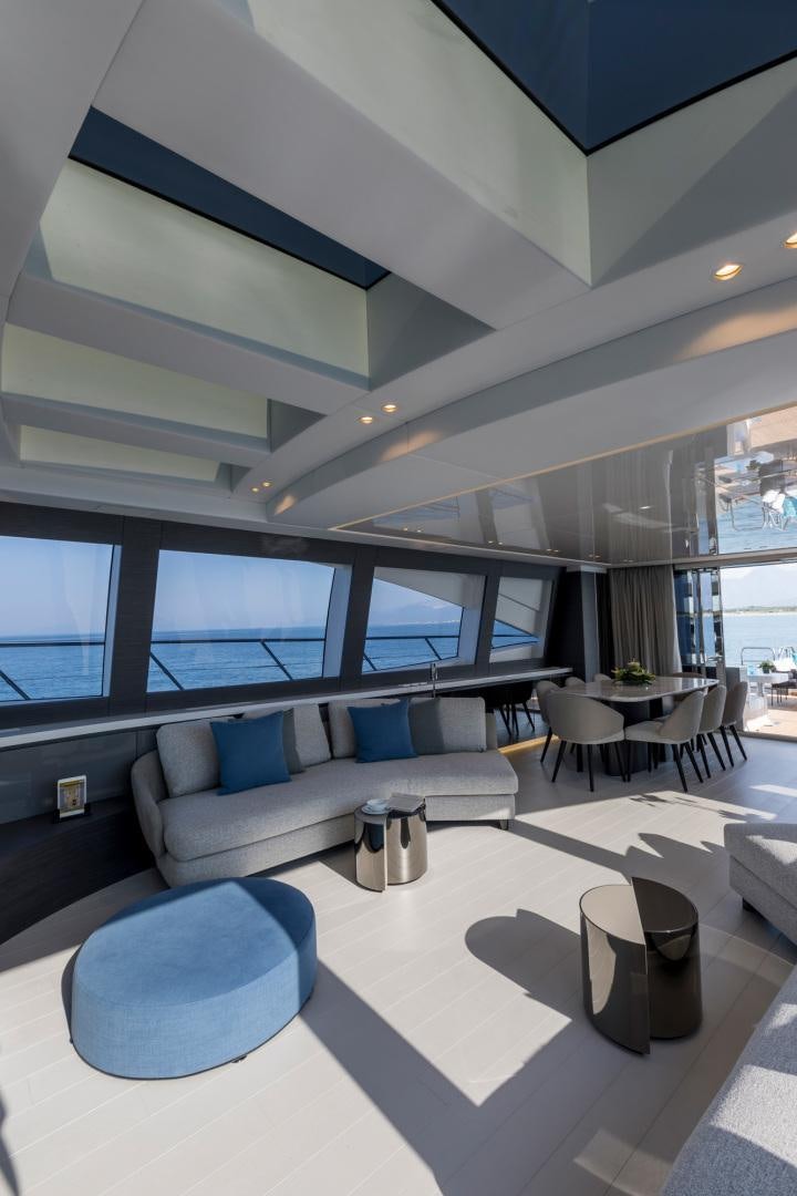 a modern looking living room aboard NANA I Yacht for Sale