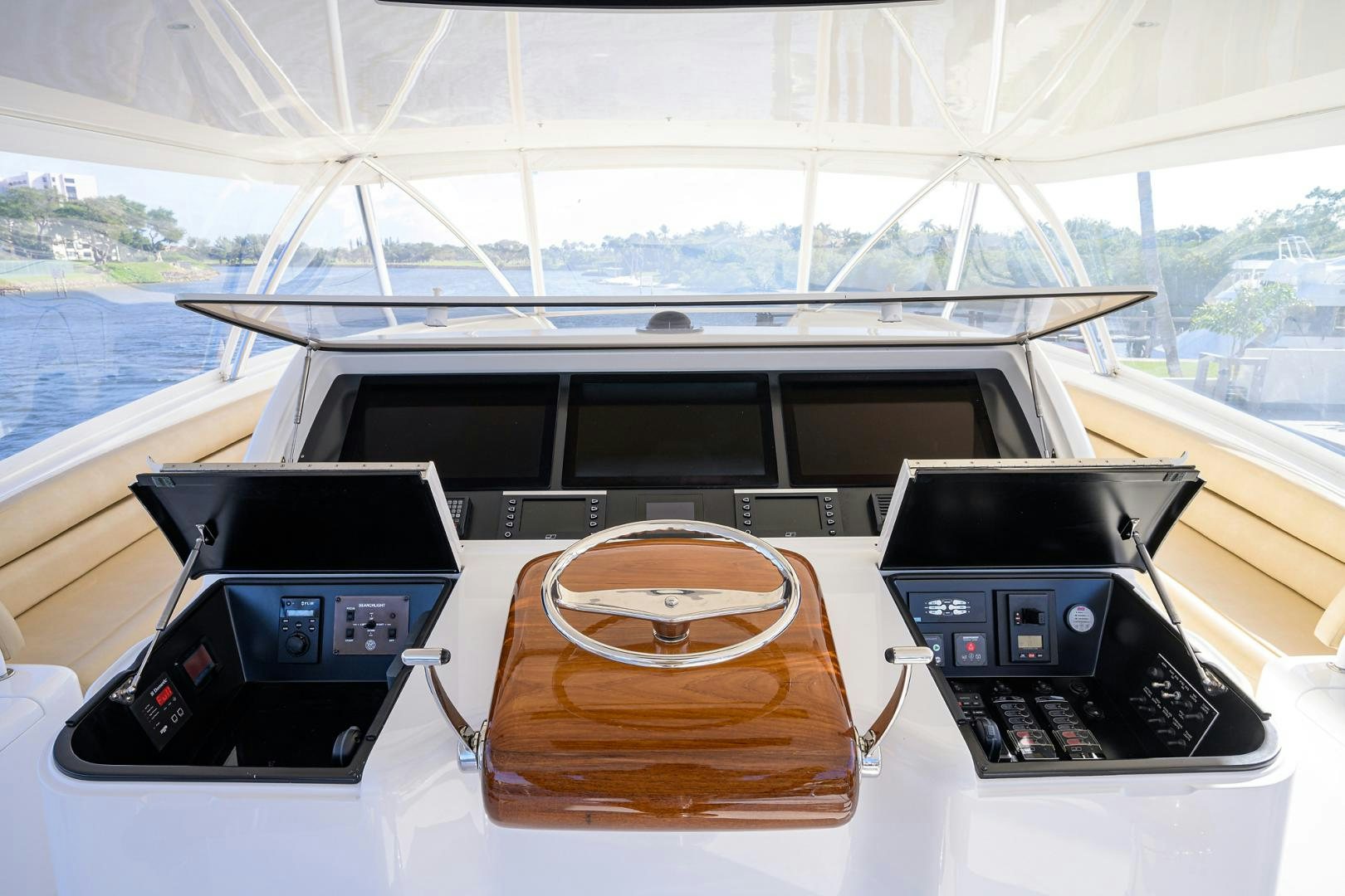 a table with electronics on it aboard PASTIME Yacht for Sale