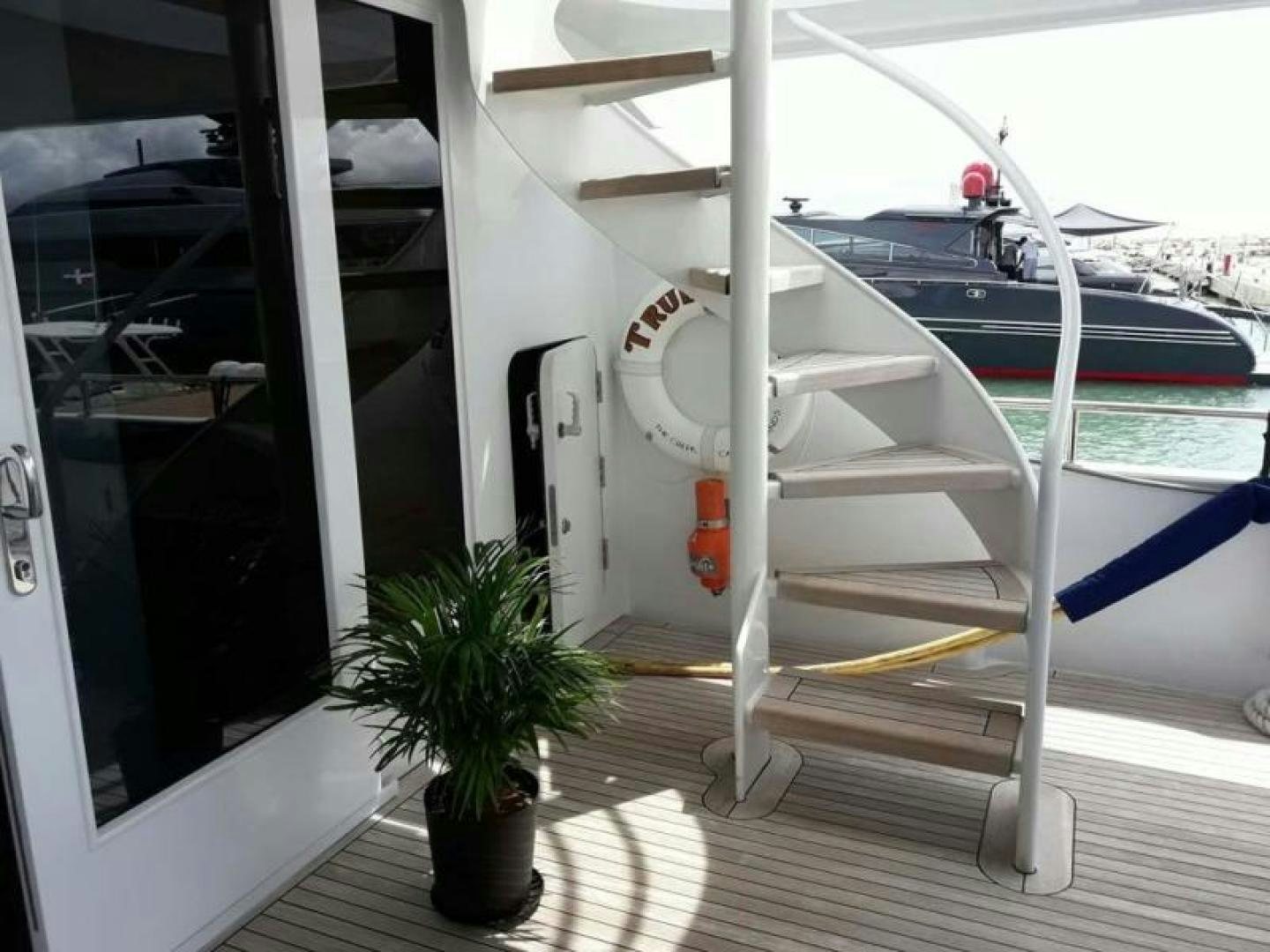 a boat is parked in a garage aboard TRUE NORTH Yacht for Sale