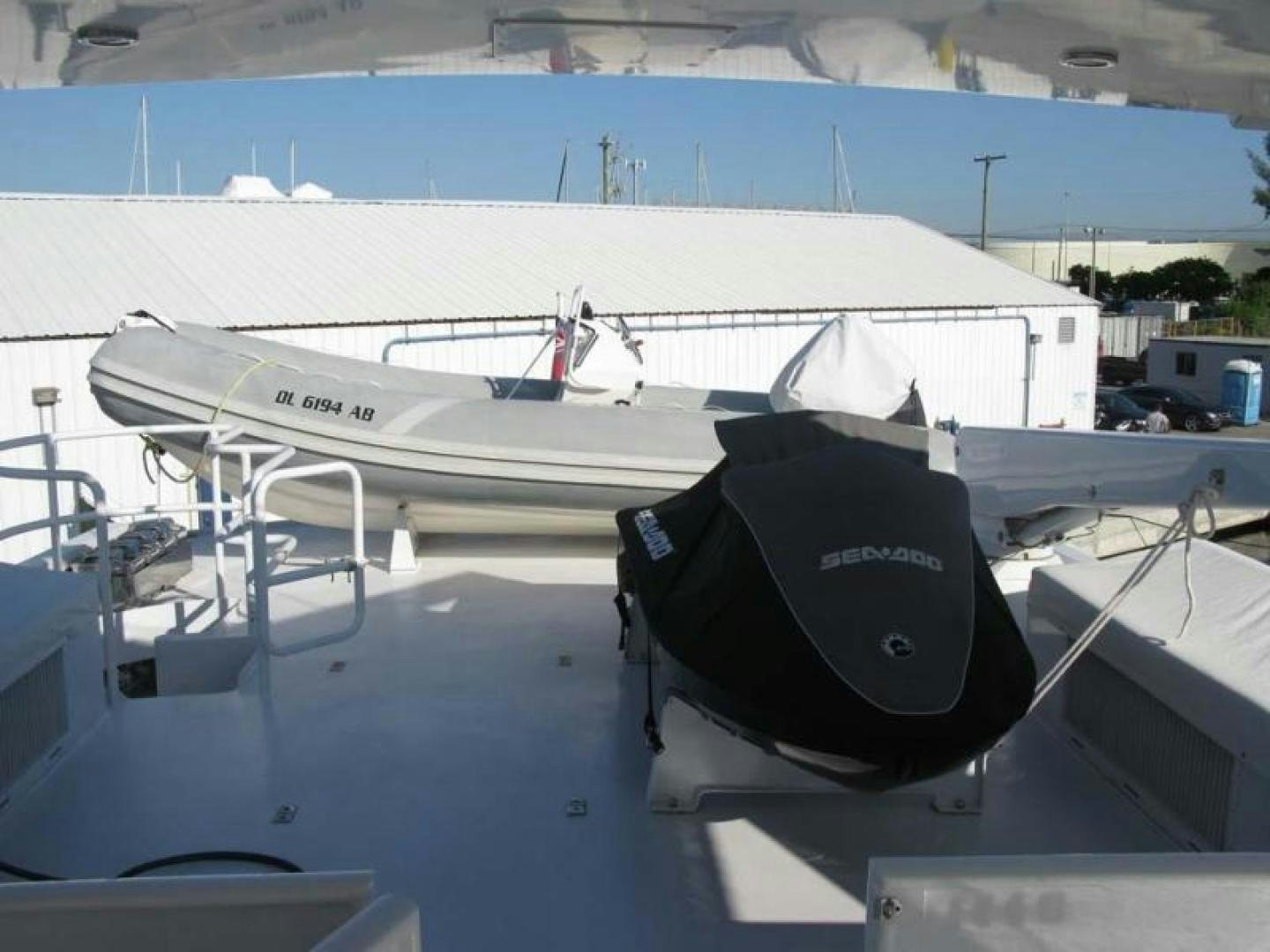 a black and white airplane on display aboard TRUE NORTH Yacht for Sale