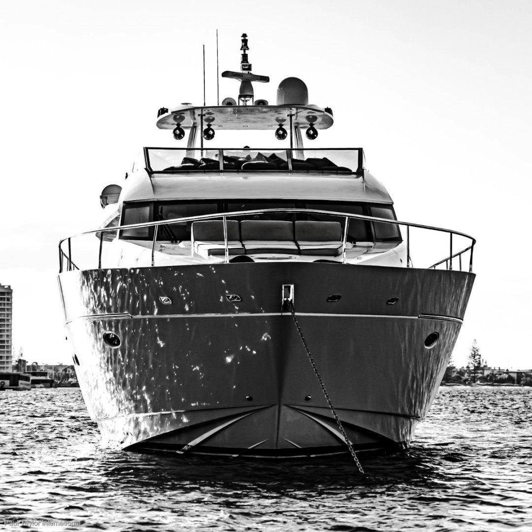a black and white photo of a ship in the water aboard SOPHIA Yacht for Sale